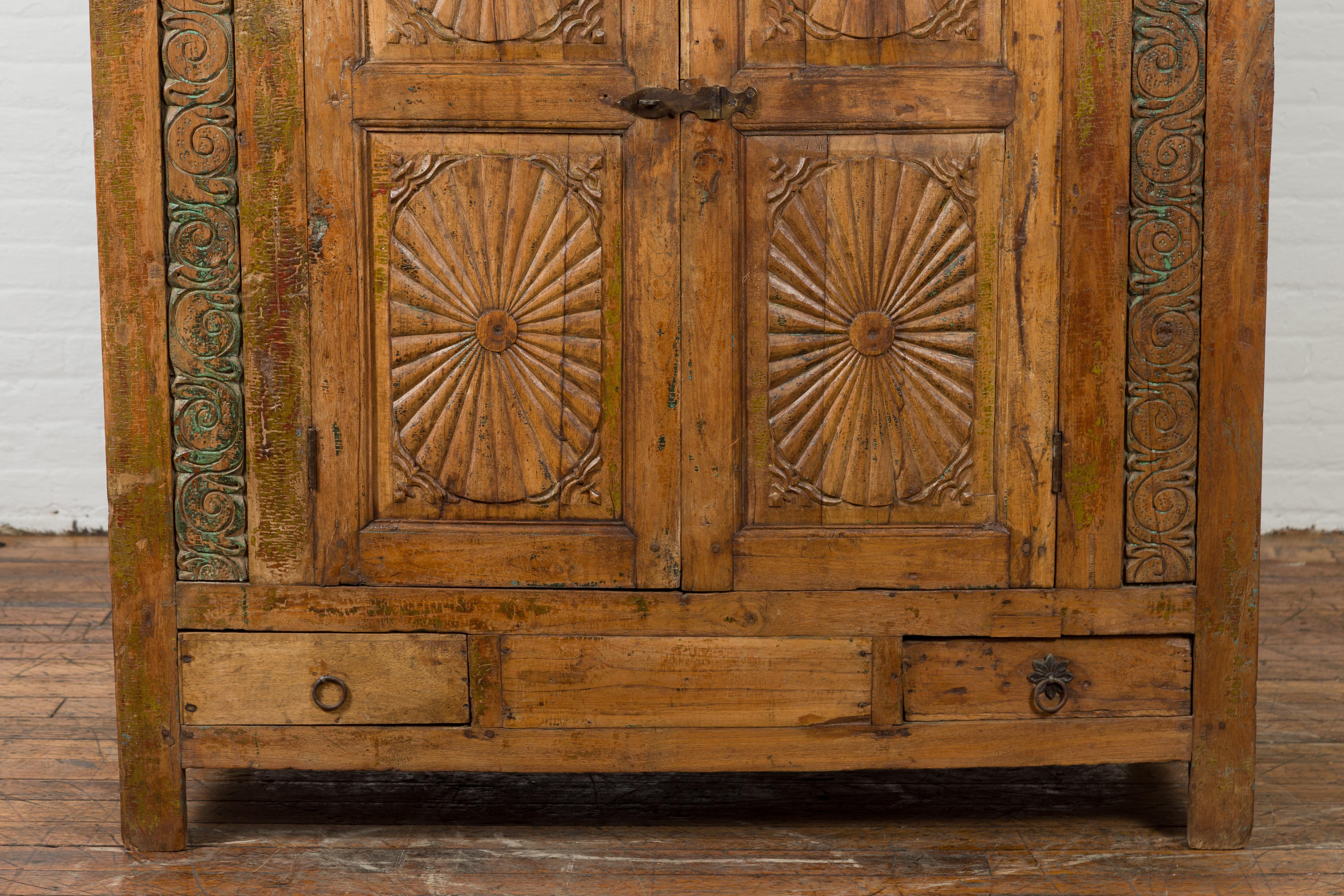 Indonesian 19th Century Cabinet with Sunburst Design and Blue & Yellow Enameled  For Sale 2
