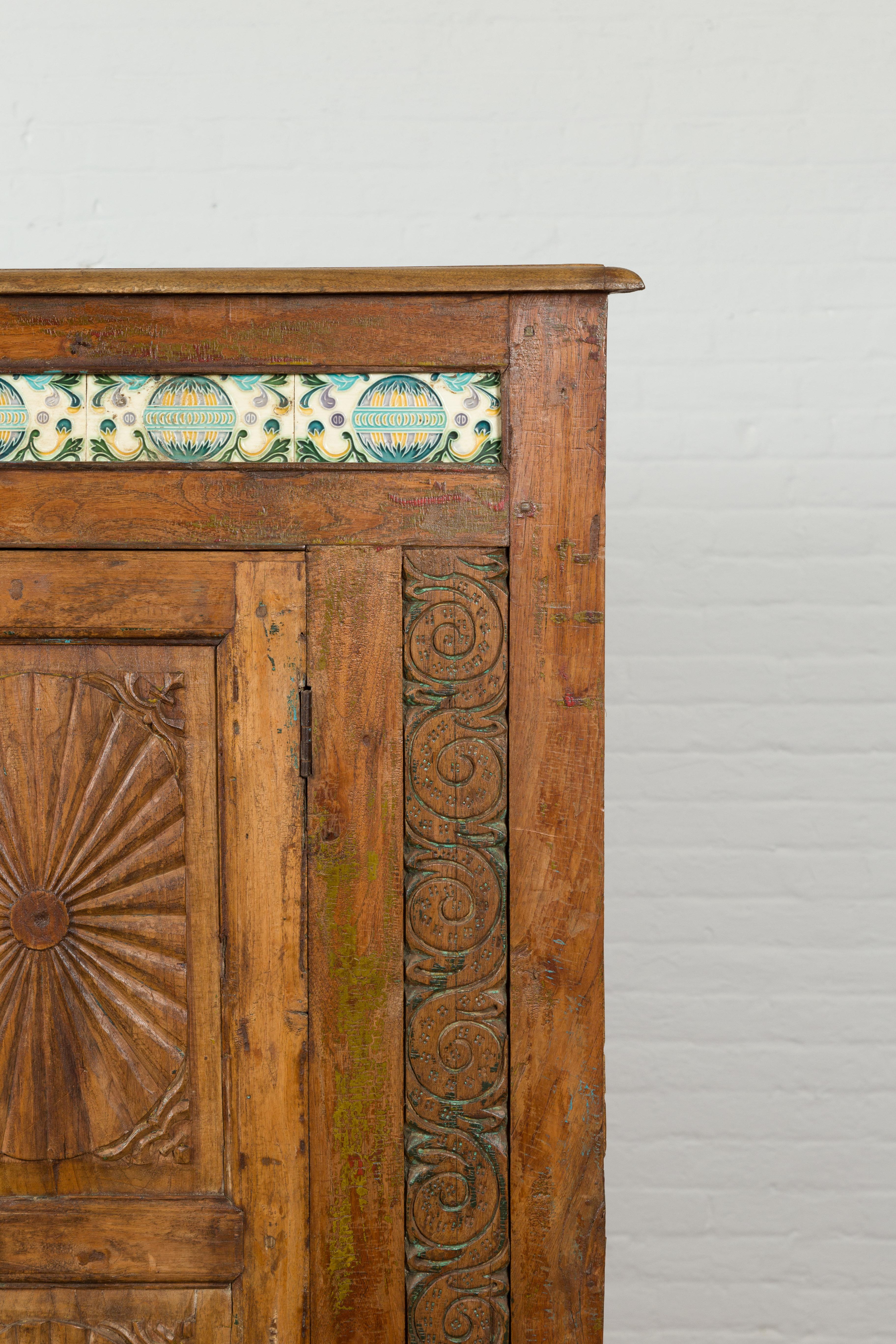 Indonesian 19th Century Cabinet with Sunburst Design and Blue & Yellow Enameled  For Sale 4