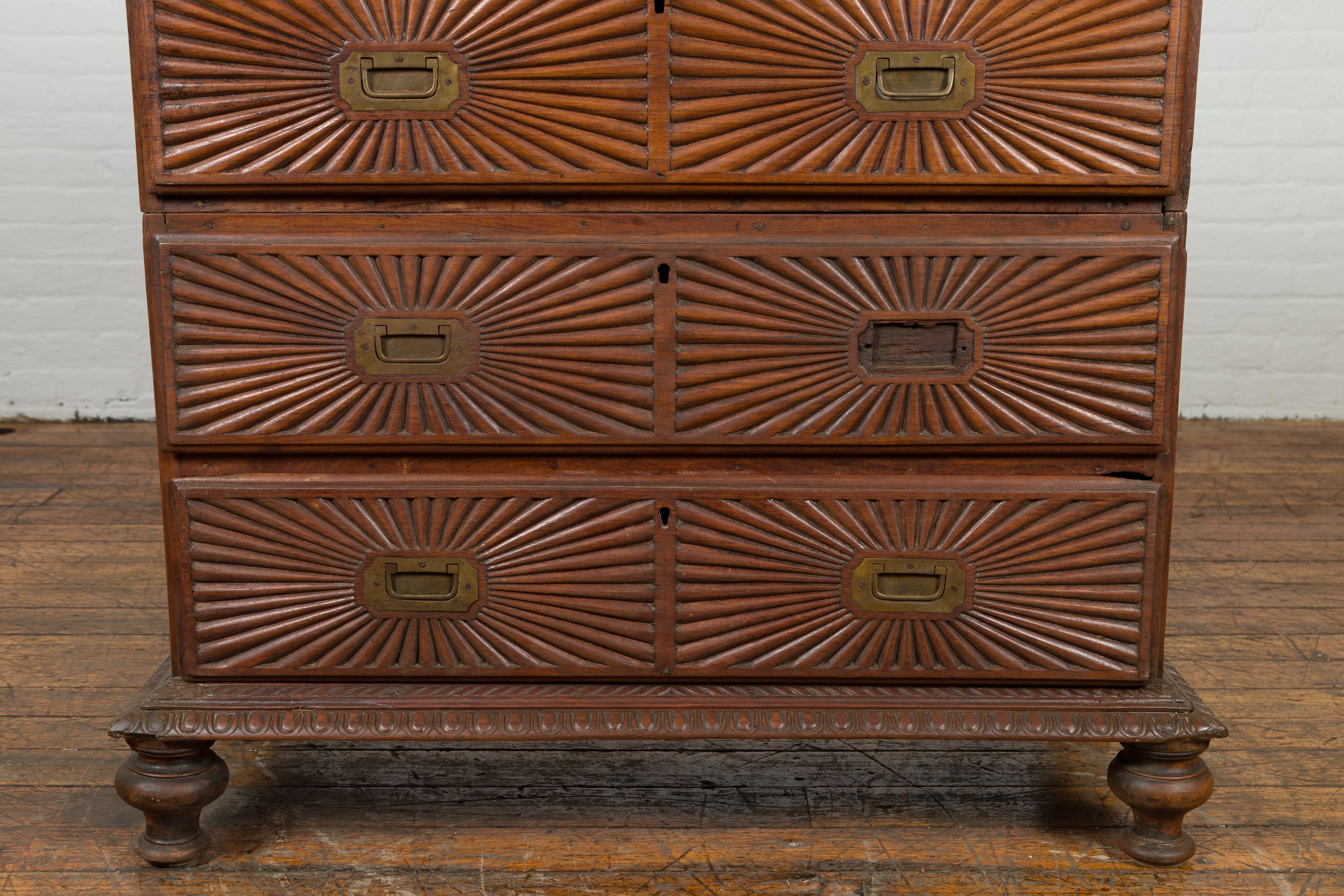 Indonesian 19th Century Five-Drawer Chest with Carved Sunburst and Ovoid Motifs 4