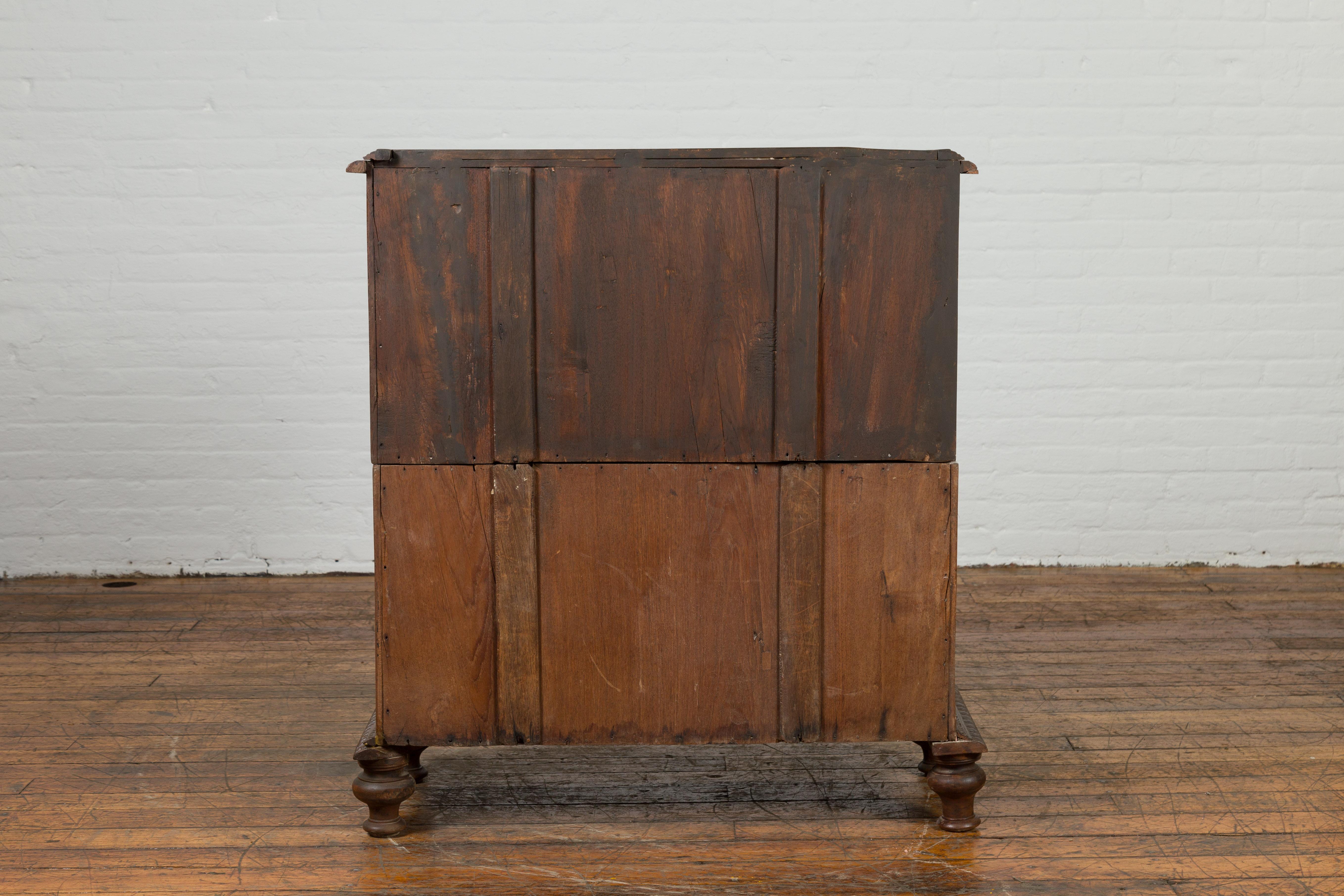 Indonesian 19th Century Five-Drawer Chest with Carved Sunburst and Ovoid Motifs 8