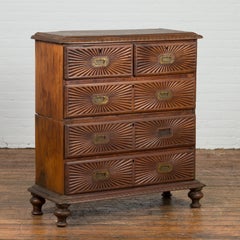 Indonesian 19th Century Five-Drawer Chest with Carved Sunburst and Ovoid Motifs