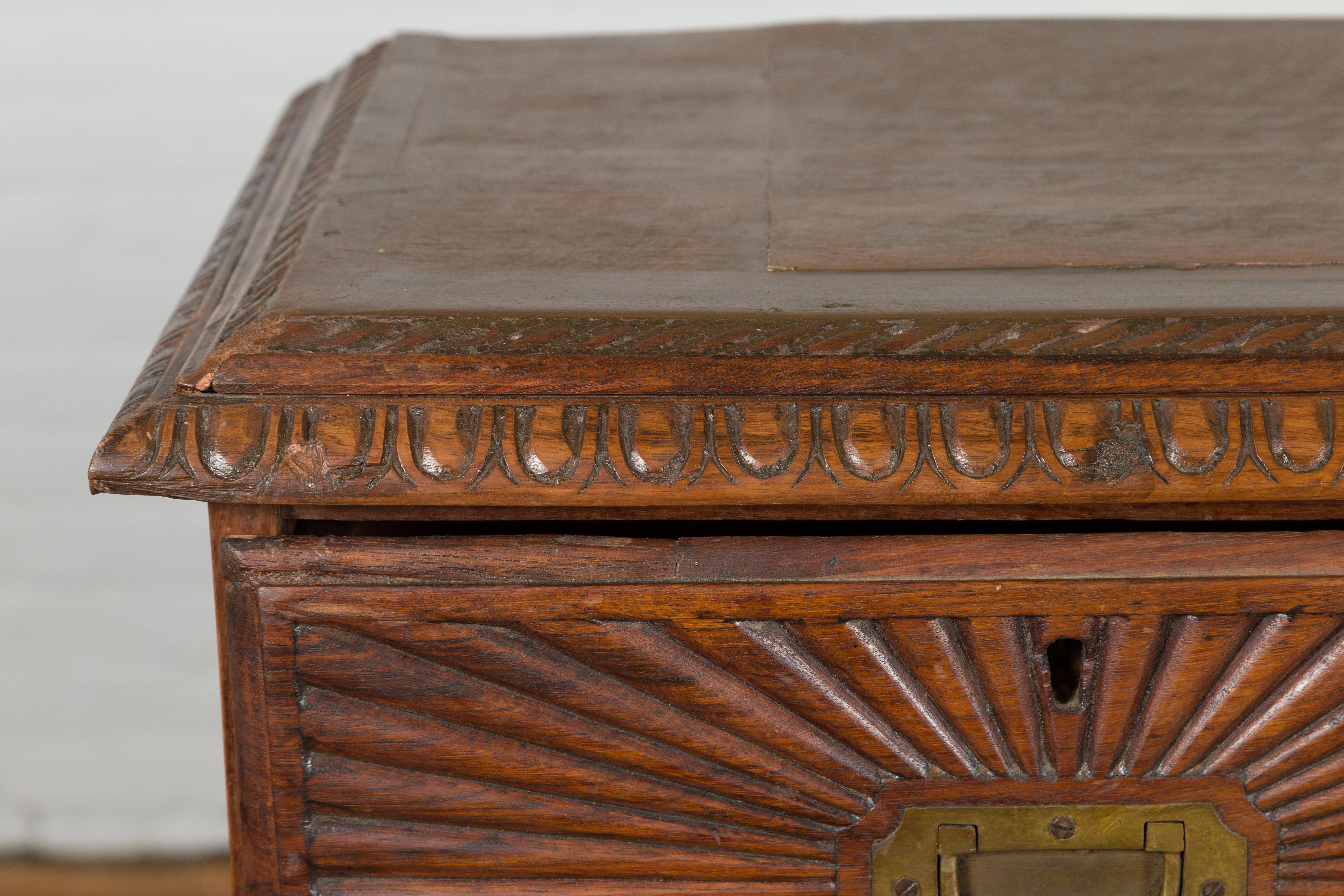 Indonesian 19th Century Five-Drawer Chest with Carved Sunburst and Ovoid Motifs 2