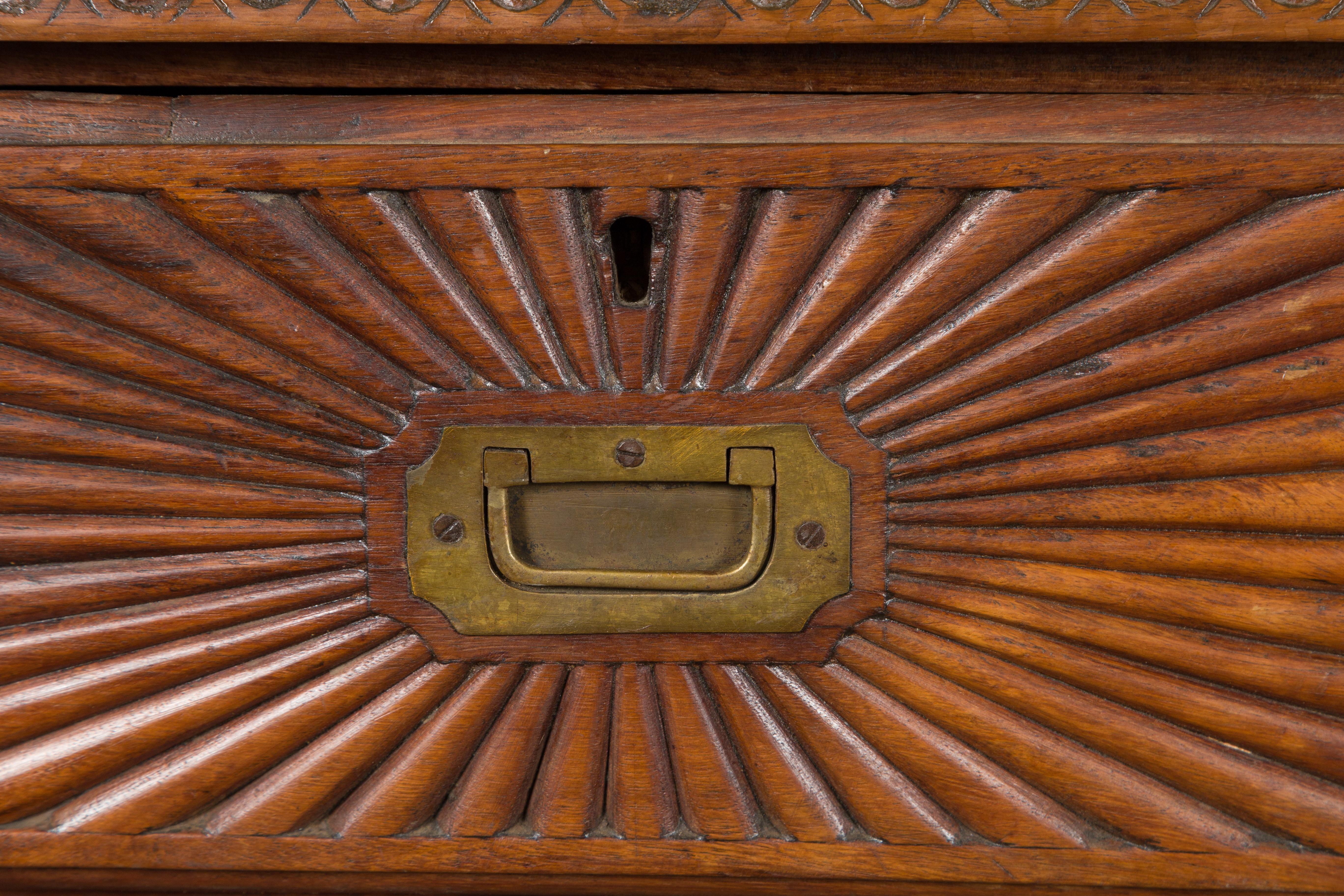 Indonesian 19th Century Five-Drawer Chest with Carved Sunburst and Ovoid Motifs 3