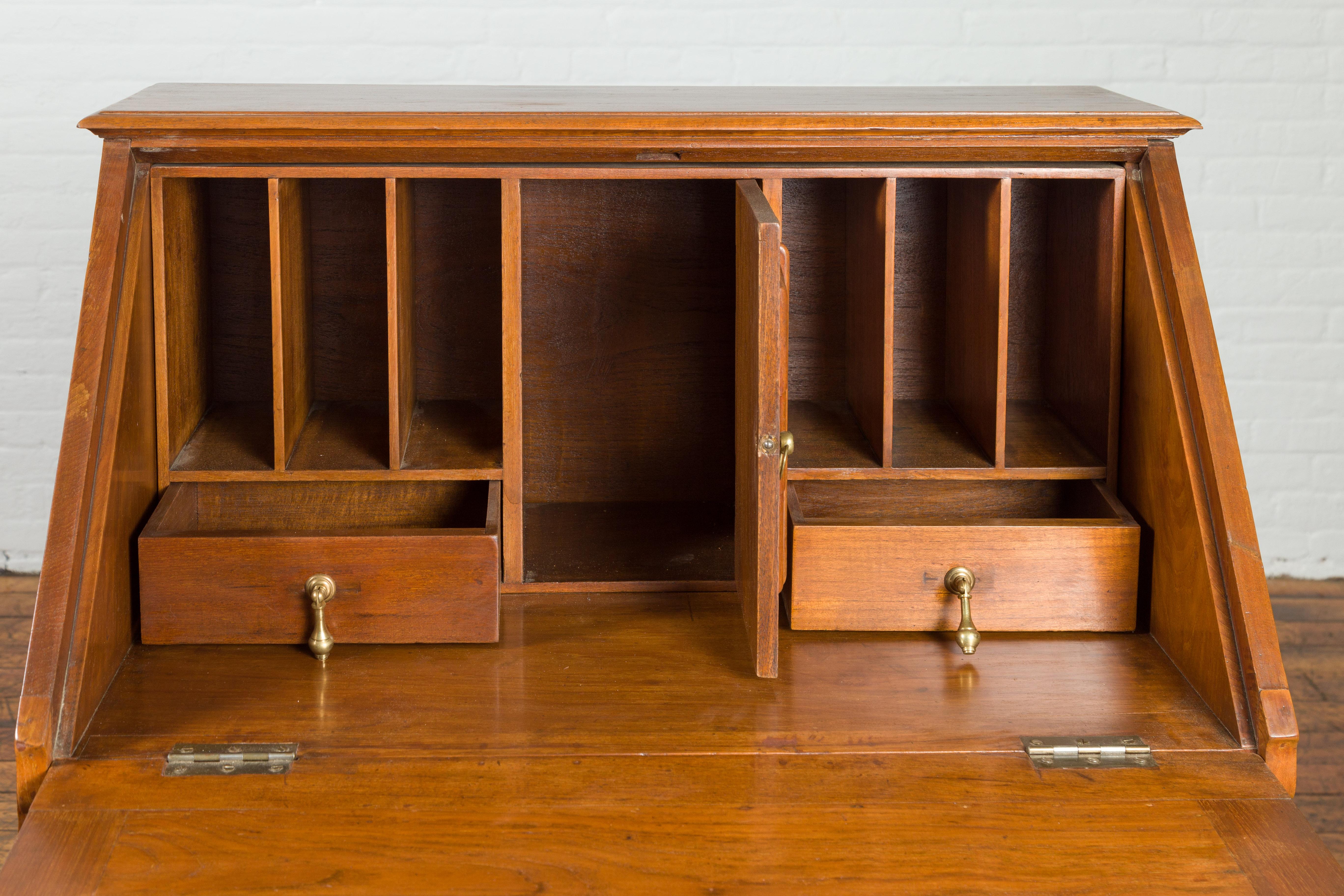 Indonesian 19th Century Handmade Slant-Front Desk with Raised Panels and Drawers For Sale 2