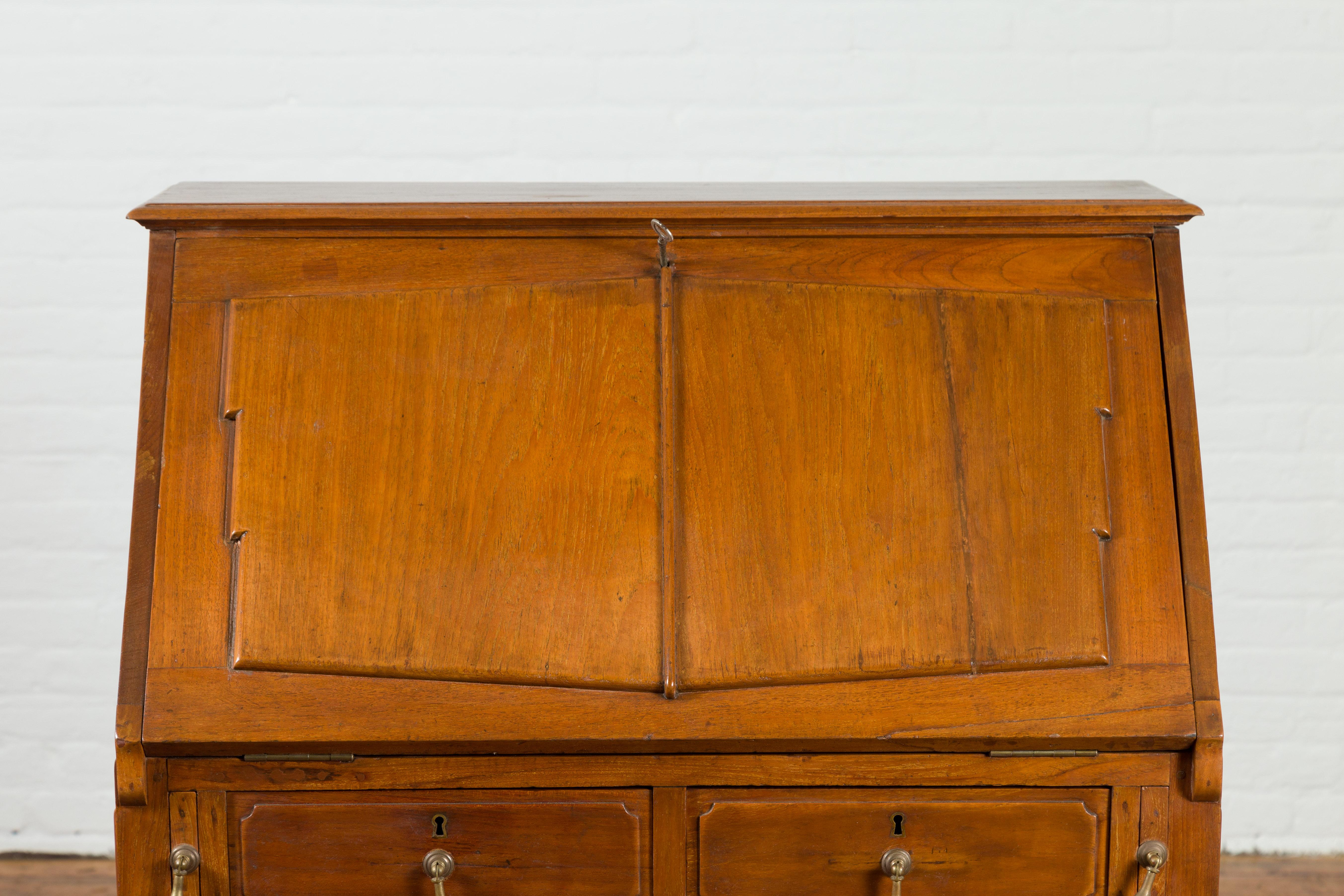 Indonesian 19th Century Handmade Slant-Front Desk with Raised Panels and Drawers For Sale 3