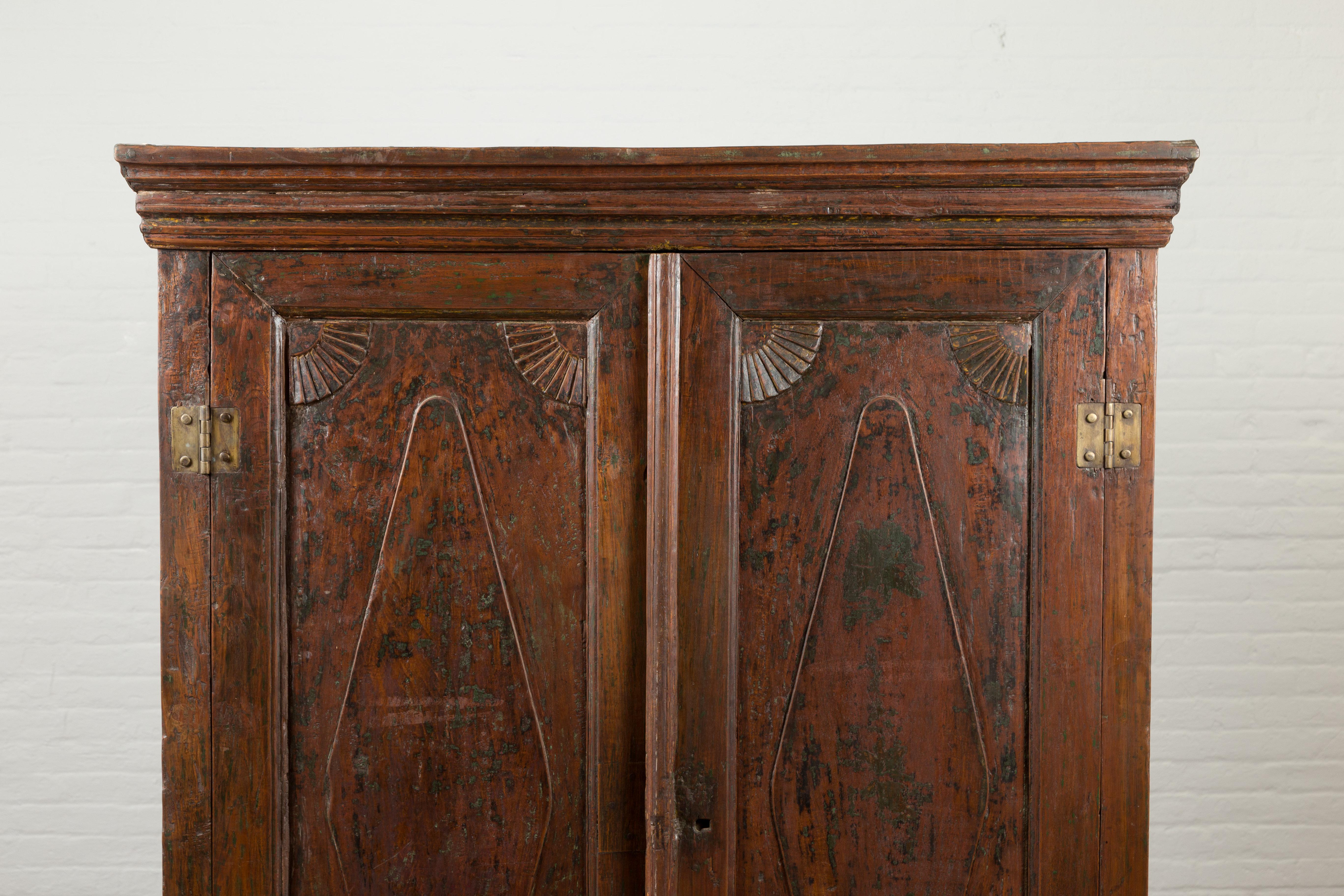 19th Century Teak Wood Cabinet with Diamond Motif Doors For Sale 4