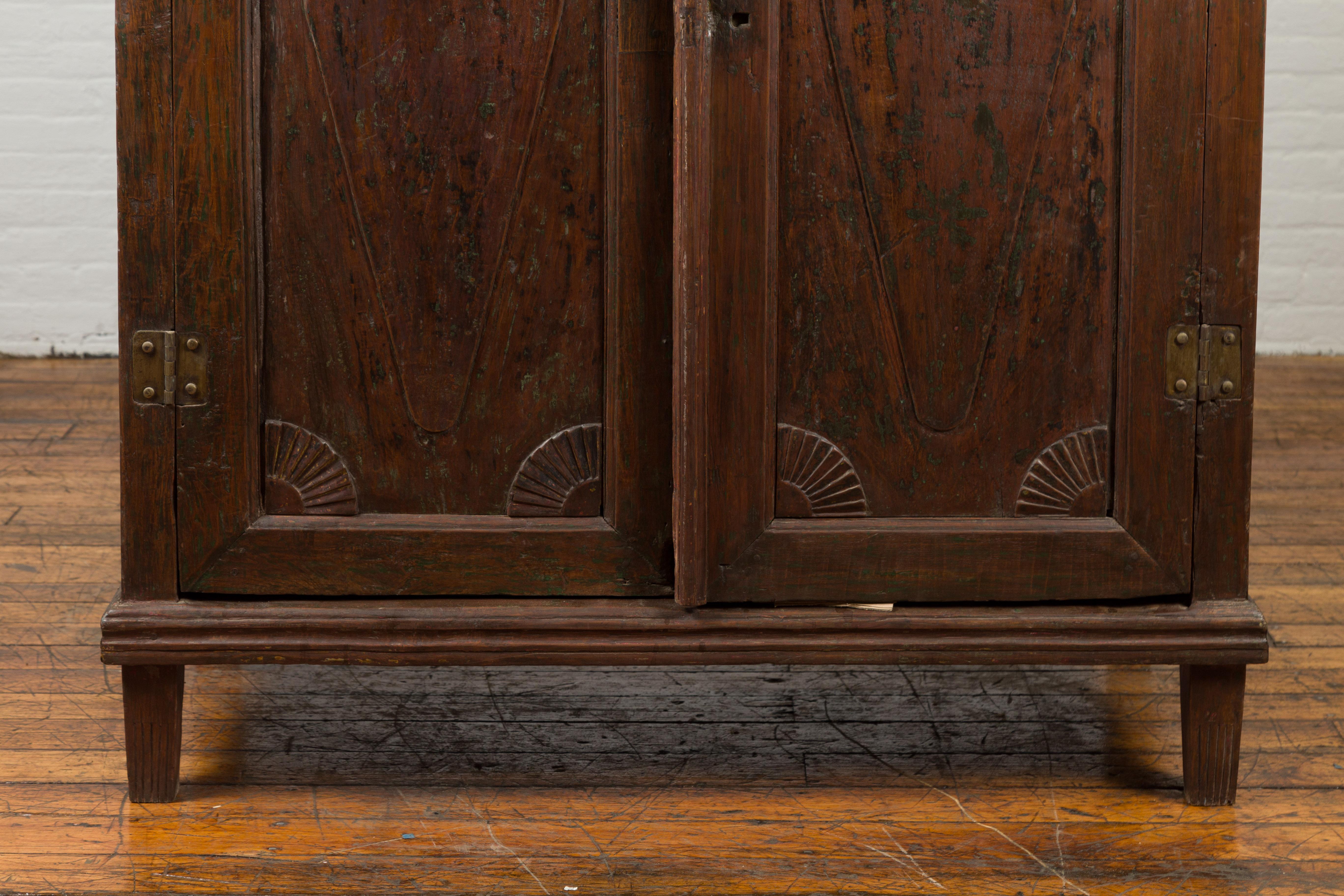 19th Century Teak Wood Cabinet with Diamond Motif Doors For Sale 5