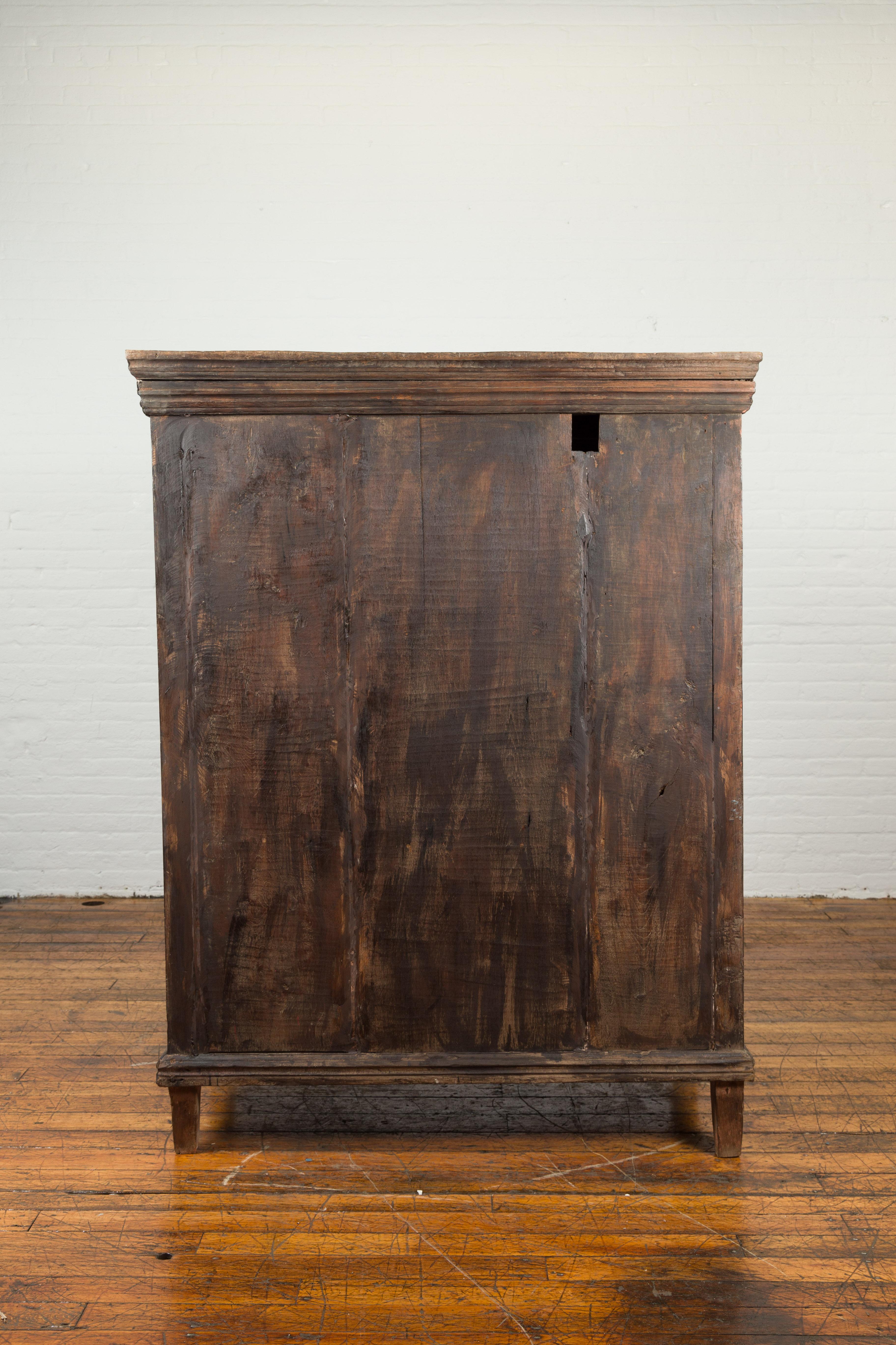 19th Century Teak Wood Cabinet with Diamond Motif Doors In Good Condition For Sale In Yonkers, NY