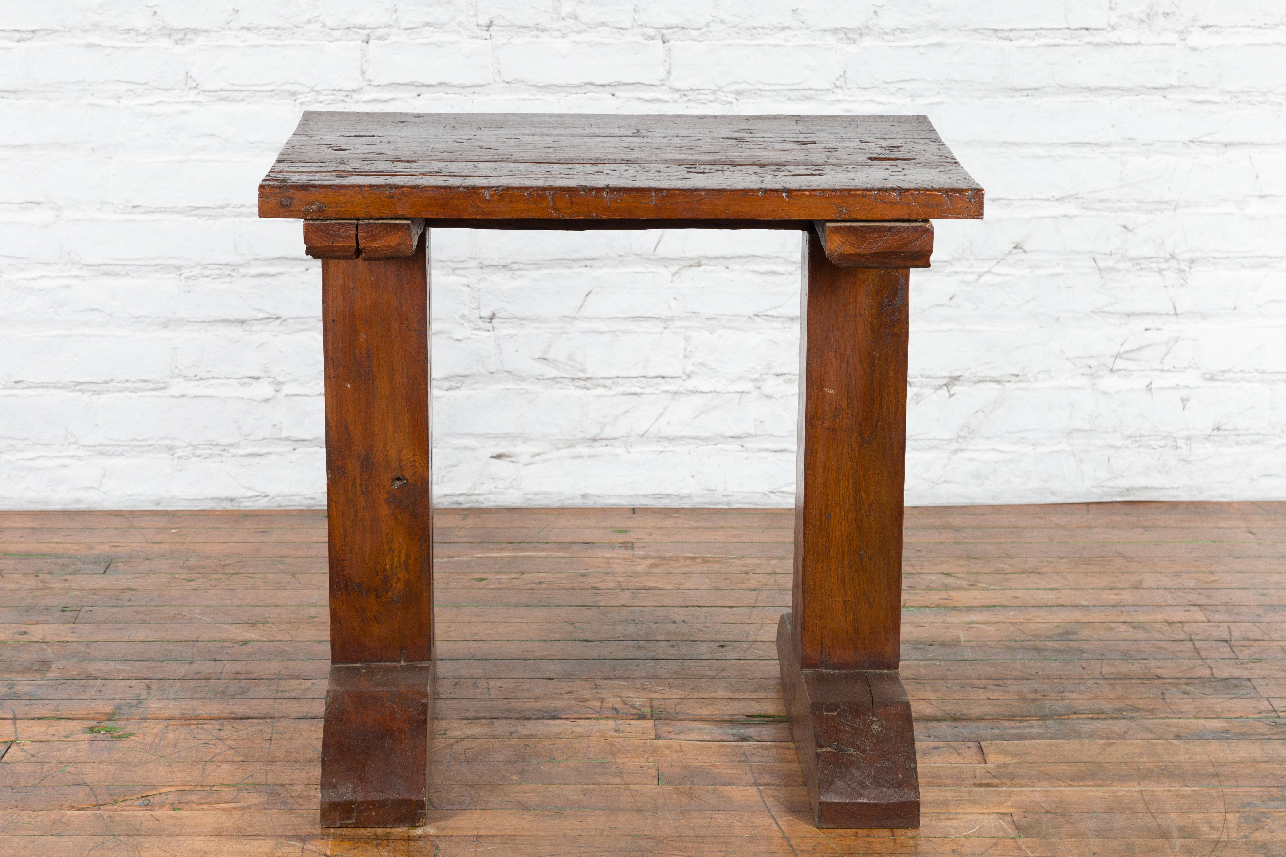 Indonesian 19th Century Wine Tasting Table with Rustic Appearance, Trestle Base For Sale 11