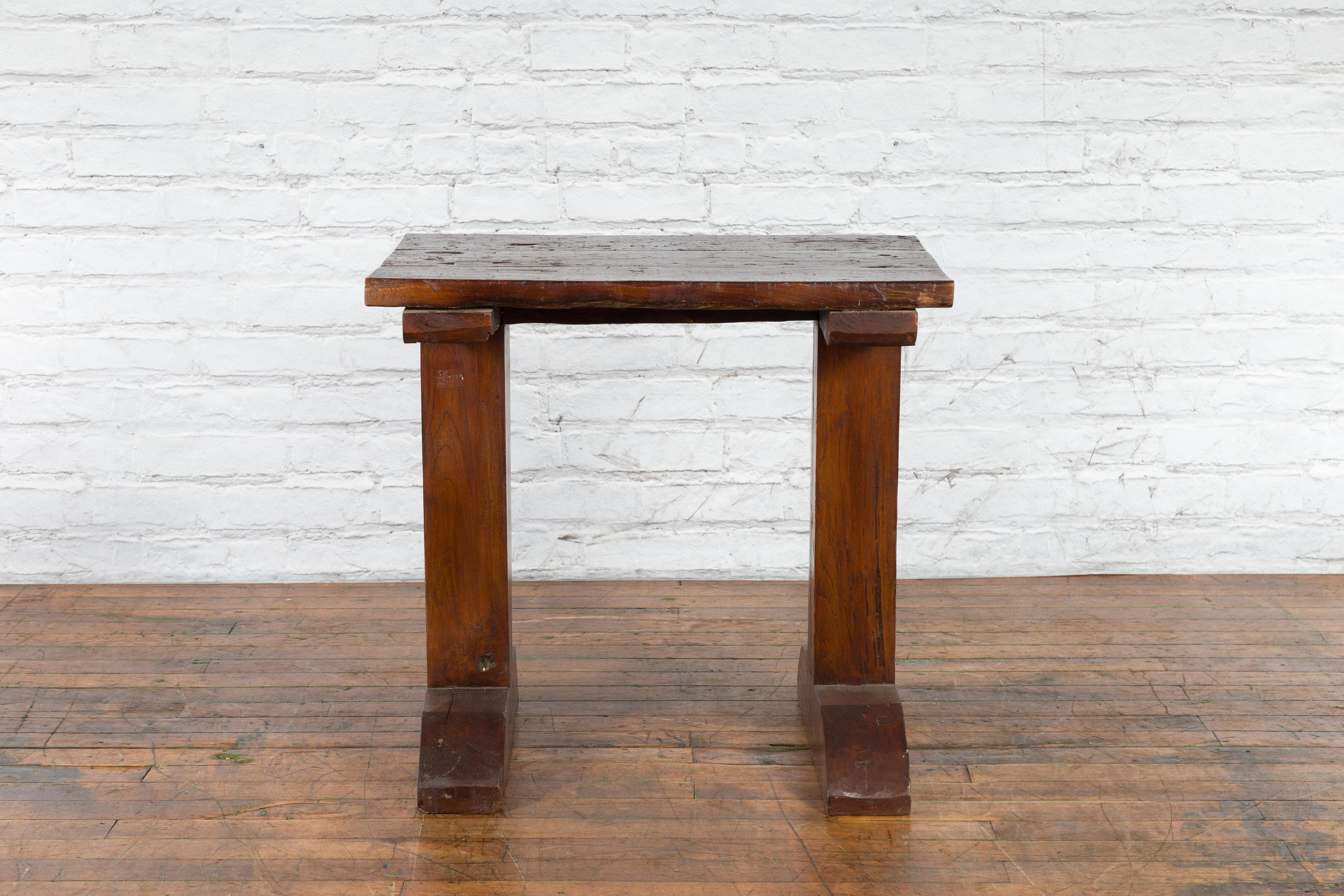 Indonesian 19th Century Wine Tasting Table with Rustic Appearance, Trestle Base In Good Condition For Sale In Yonkers, NY