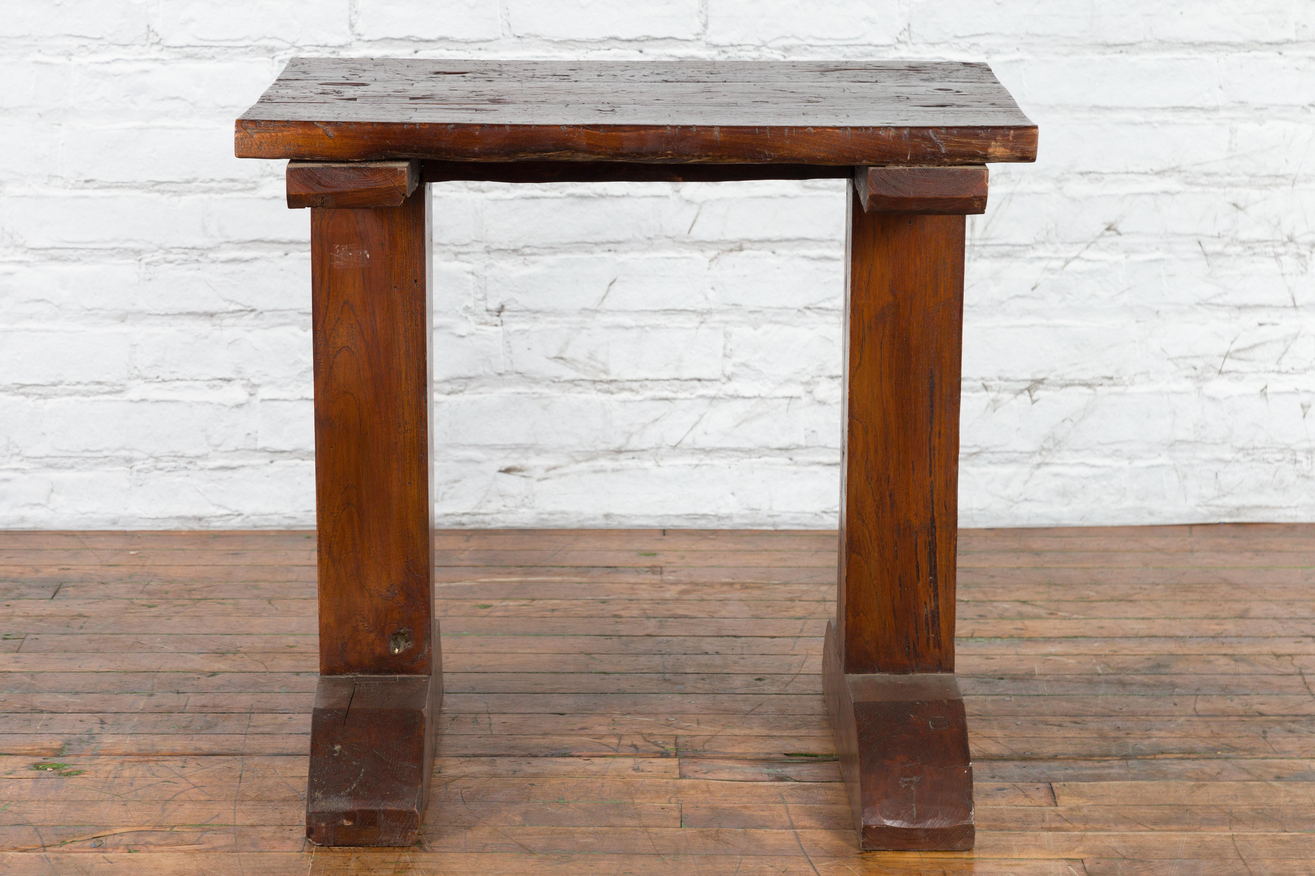 Wood Indonesian 19th Century Wine Tasting Table with Rustic Appearance, Trestle Base For Sale