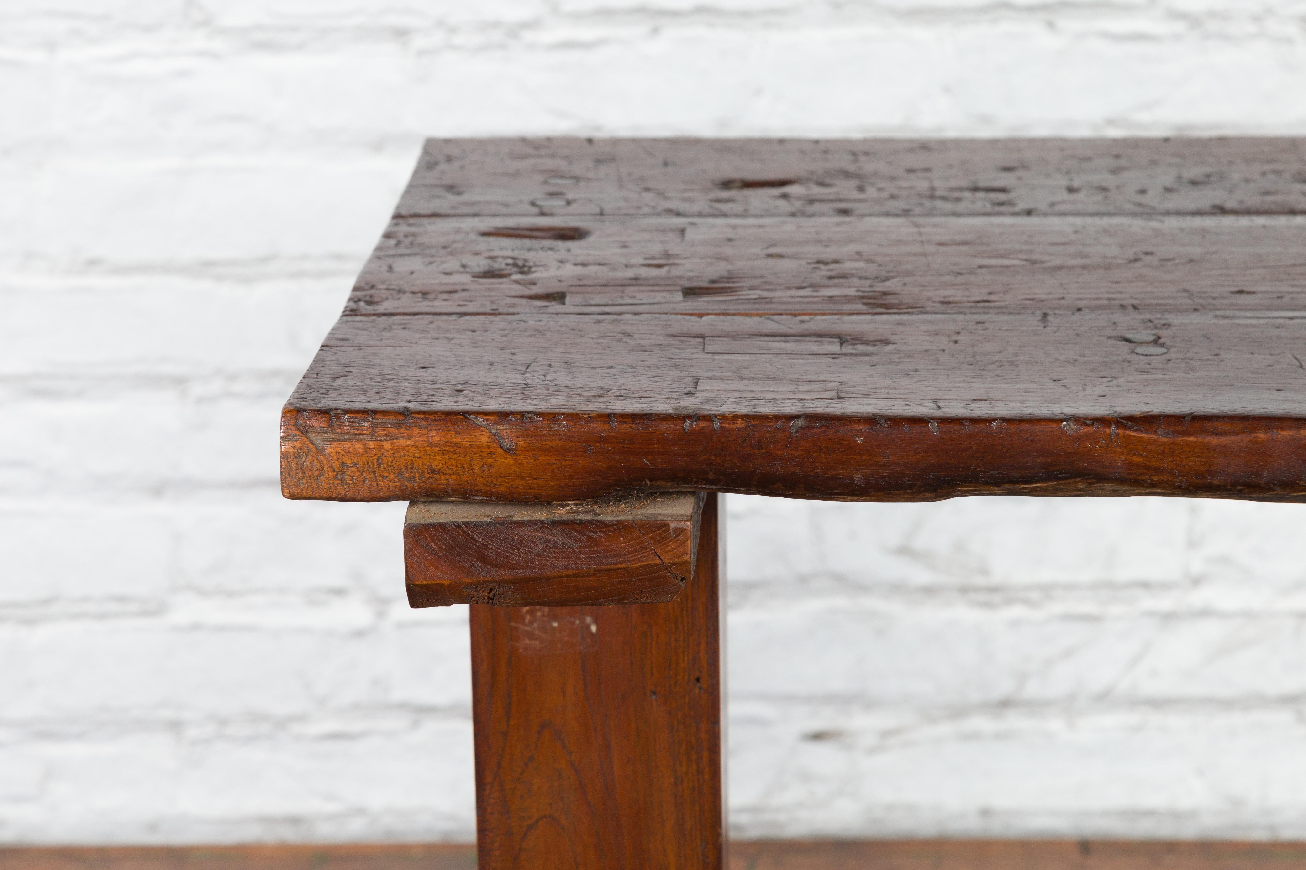 Indonesian 19th Century Wine Tasting Table with Rustic Appearance, Trestle Base For Sale 2