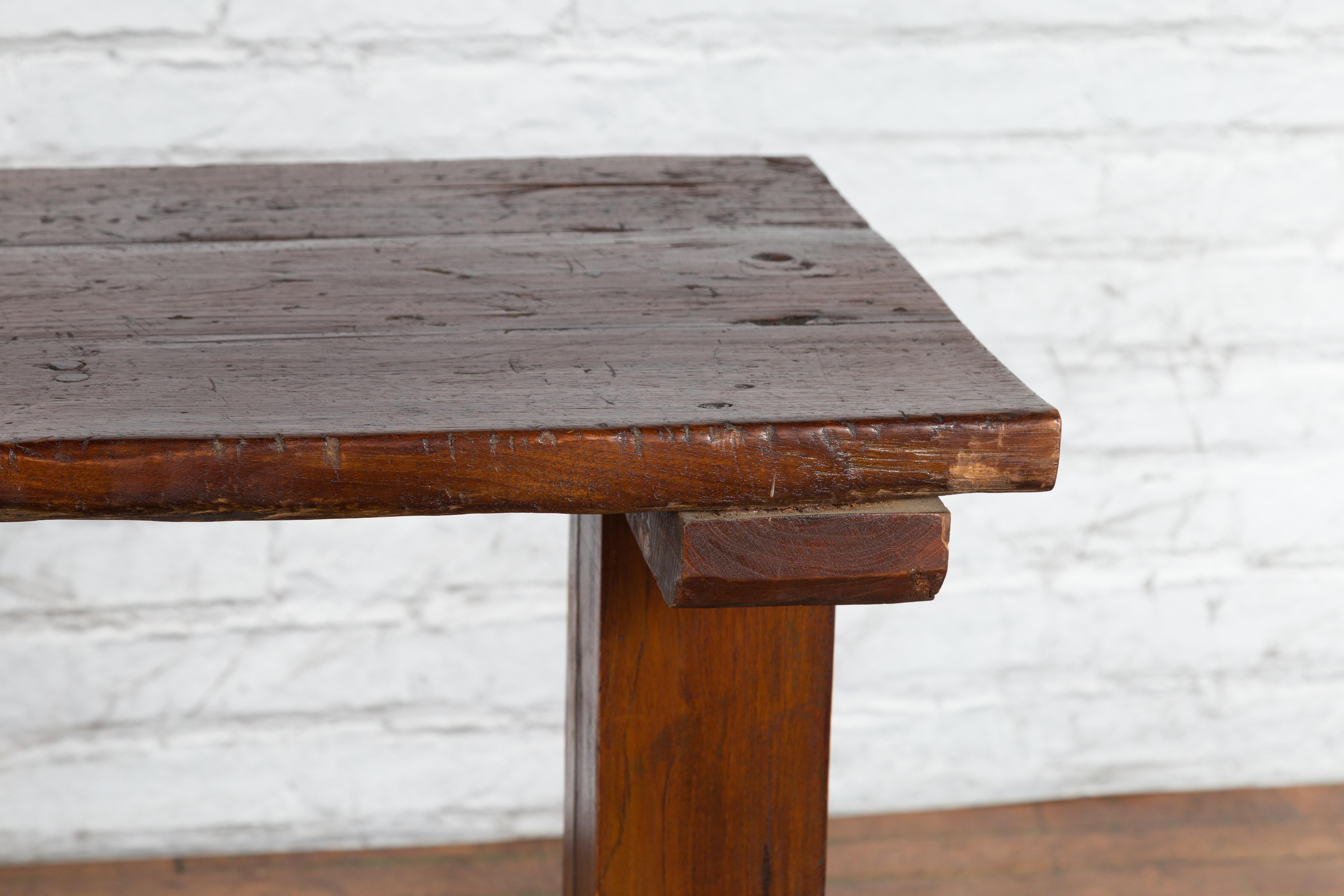 Indonesian 19th Century Wine Tasting Table with Rustic Appearance, Trestle Base For Sale 3