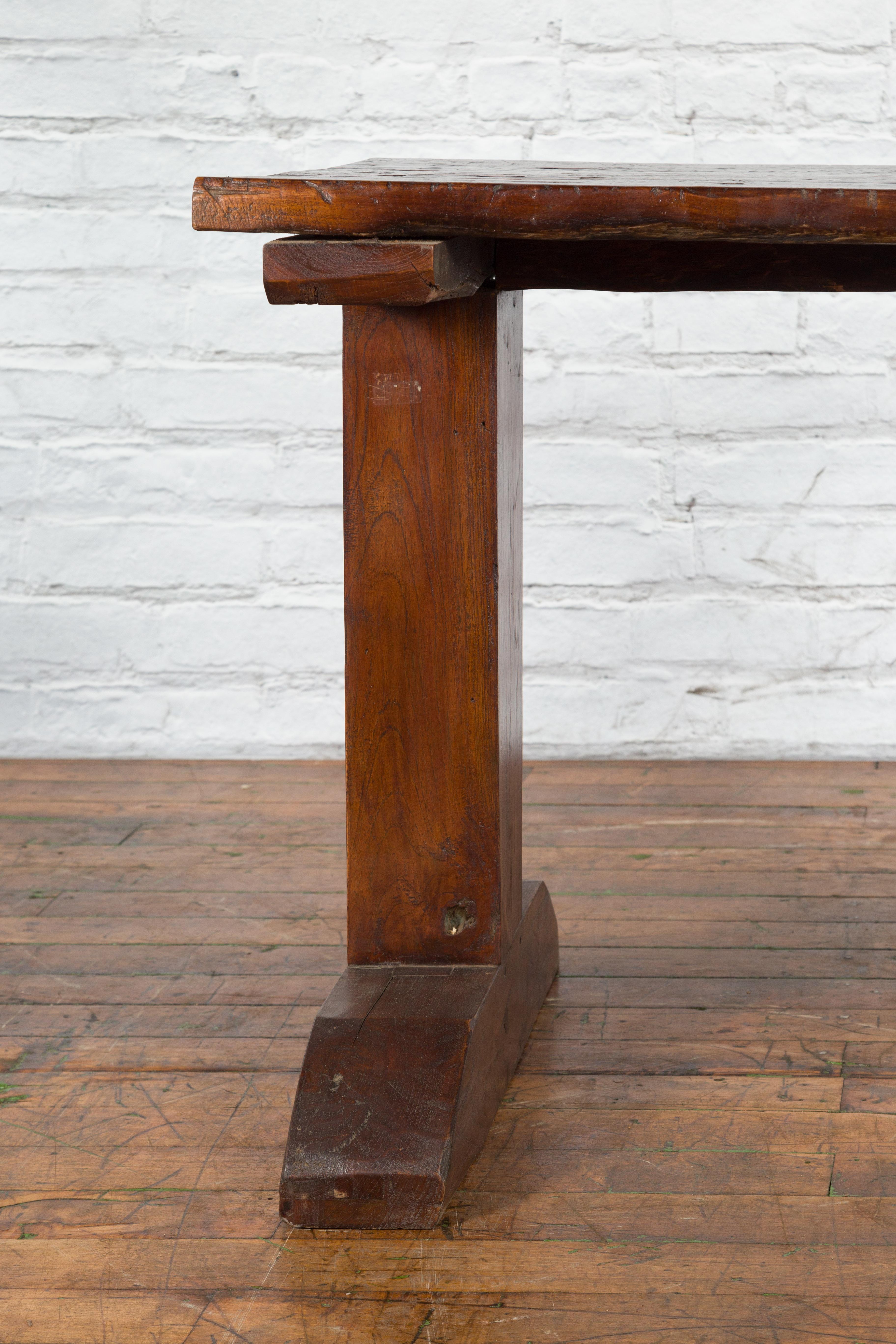 Indonesian 19th Century Wine Tasting Table with Rustic Appearance, Trestle Base For Sale 4