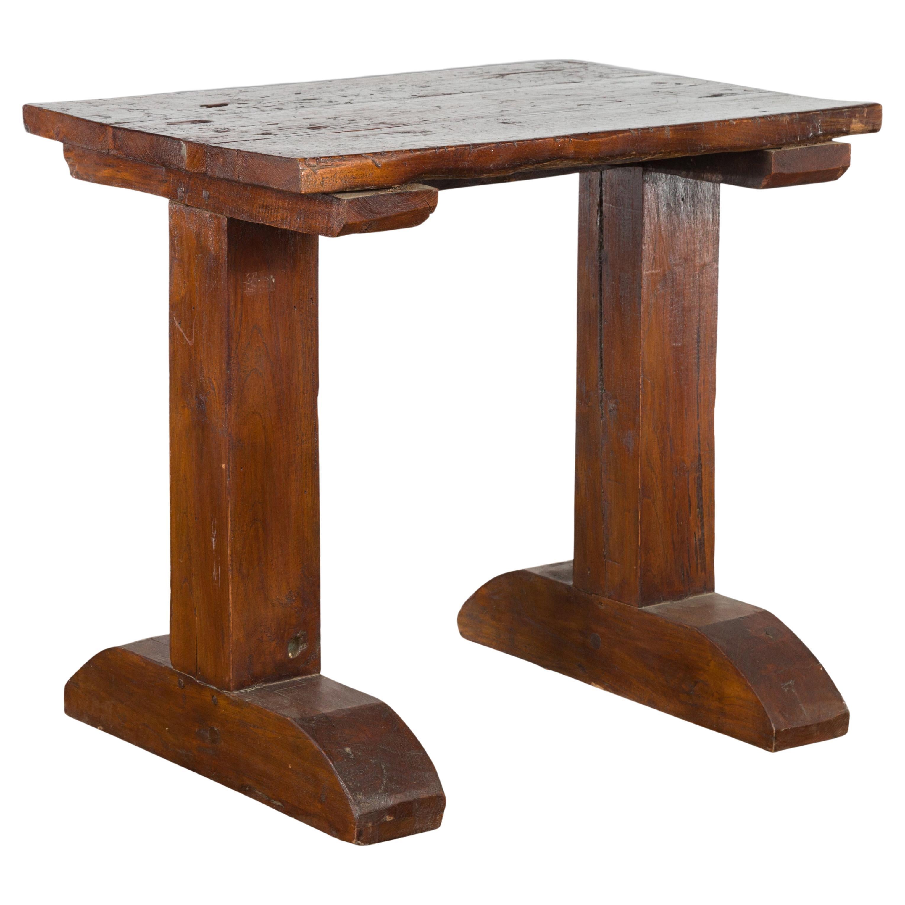 Indonesian 19th Century Wine Tasting Table with Rustic Appearance, Trestle Base For Sale