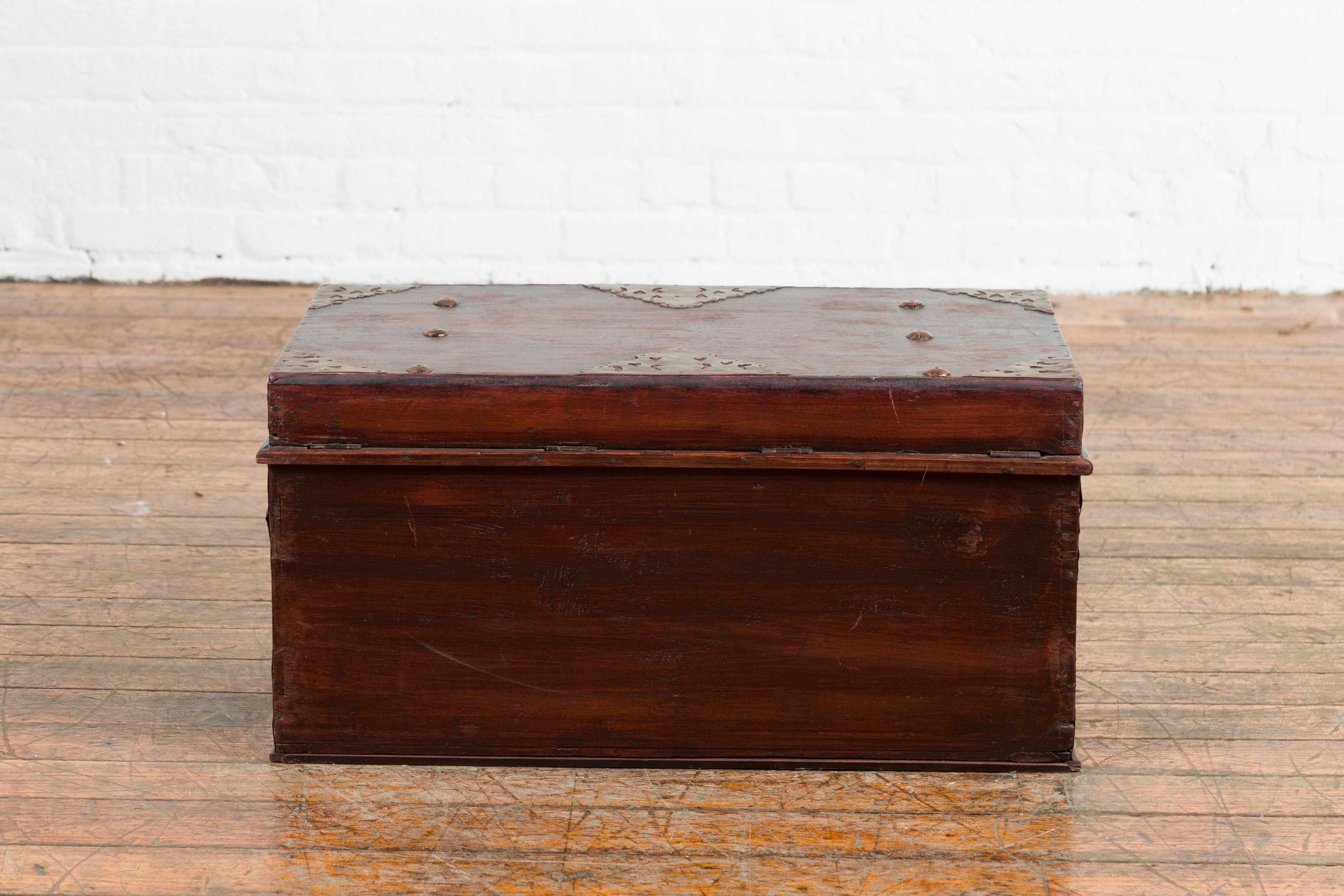 Indonesian 19th Century Wooden Blanket Chest with Detailed Brass Hardware For Sale 9