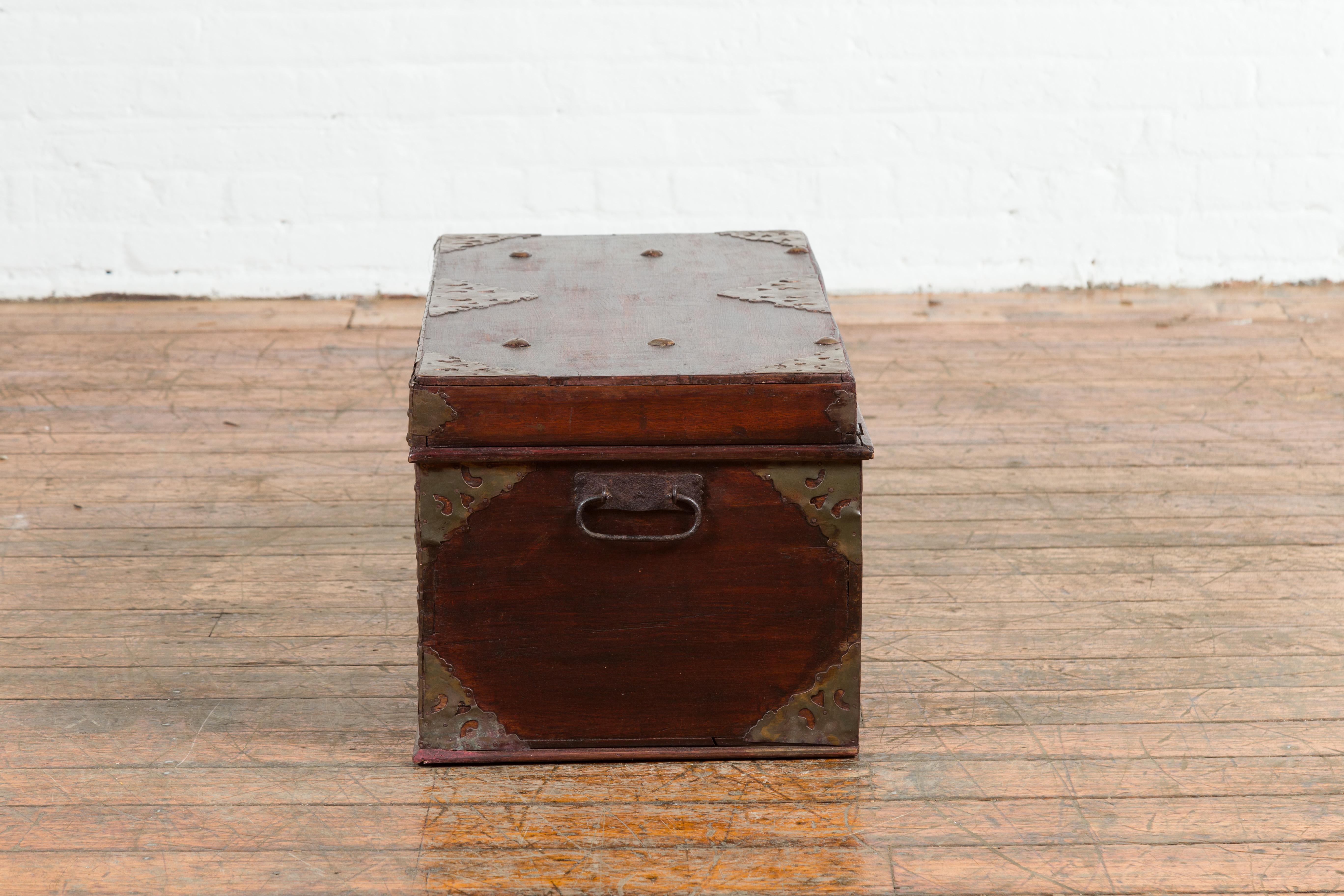 Indonesian 19th Century Wooden Blanket Chest with Detailed Brass Hardware For Sale 10