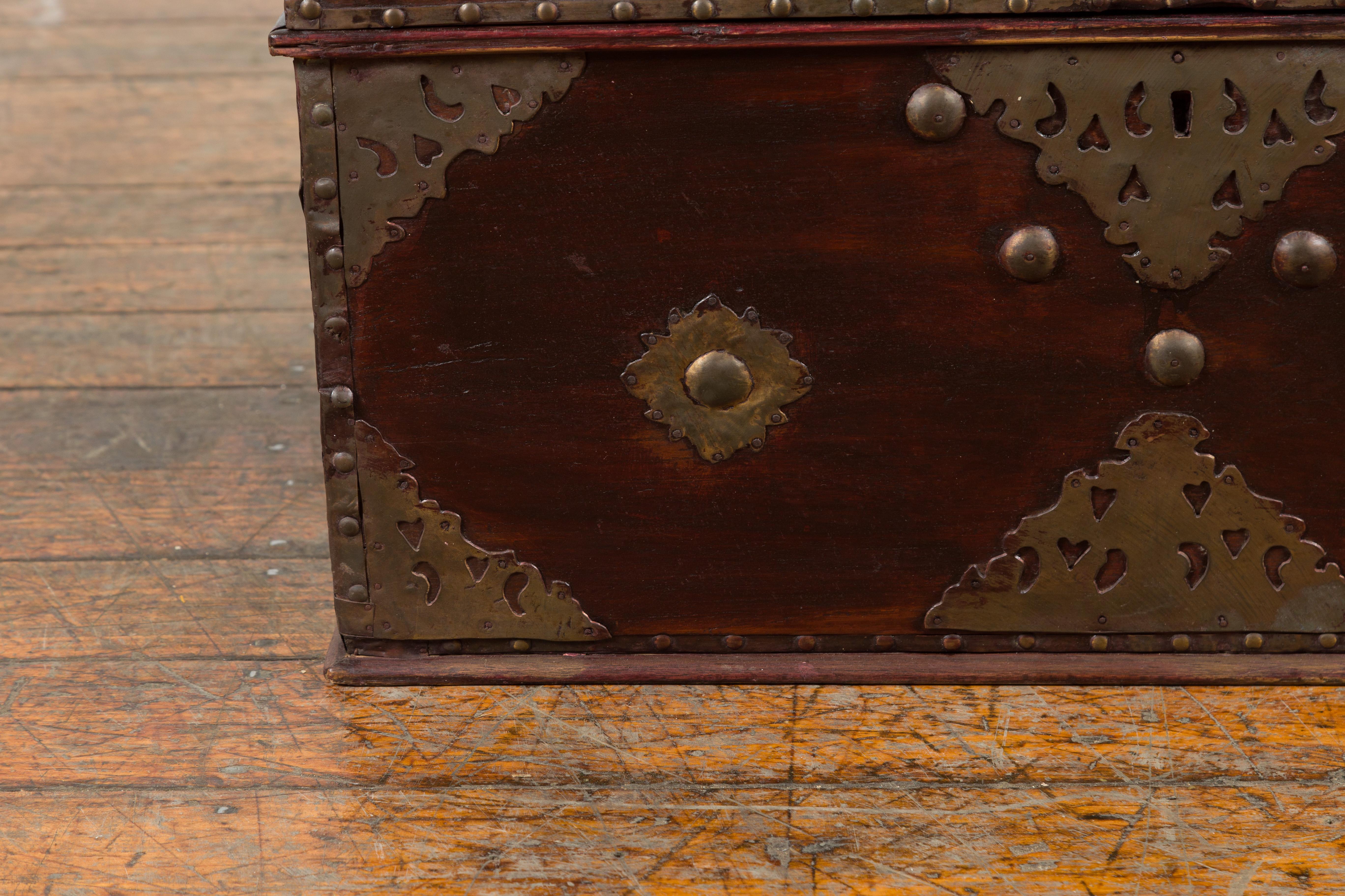 Indonesian 19th Century Wooden Blanket Chest with Detailed Brass Hardware For Sale 2