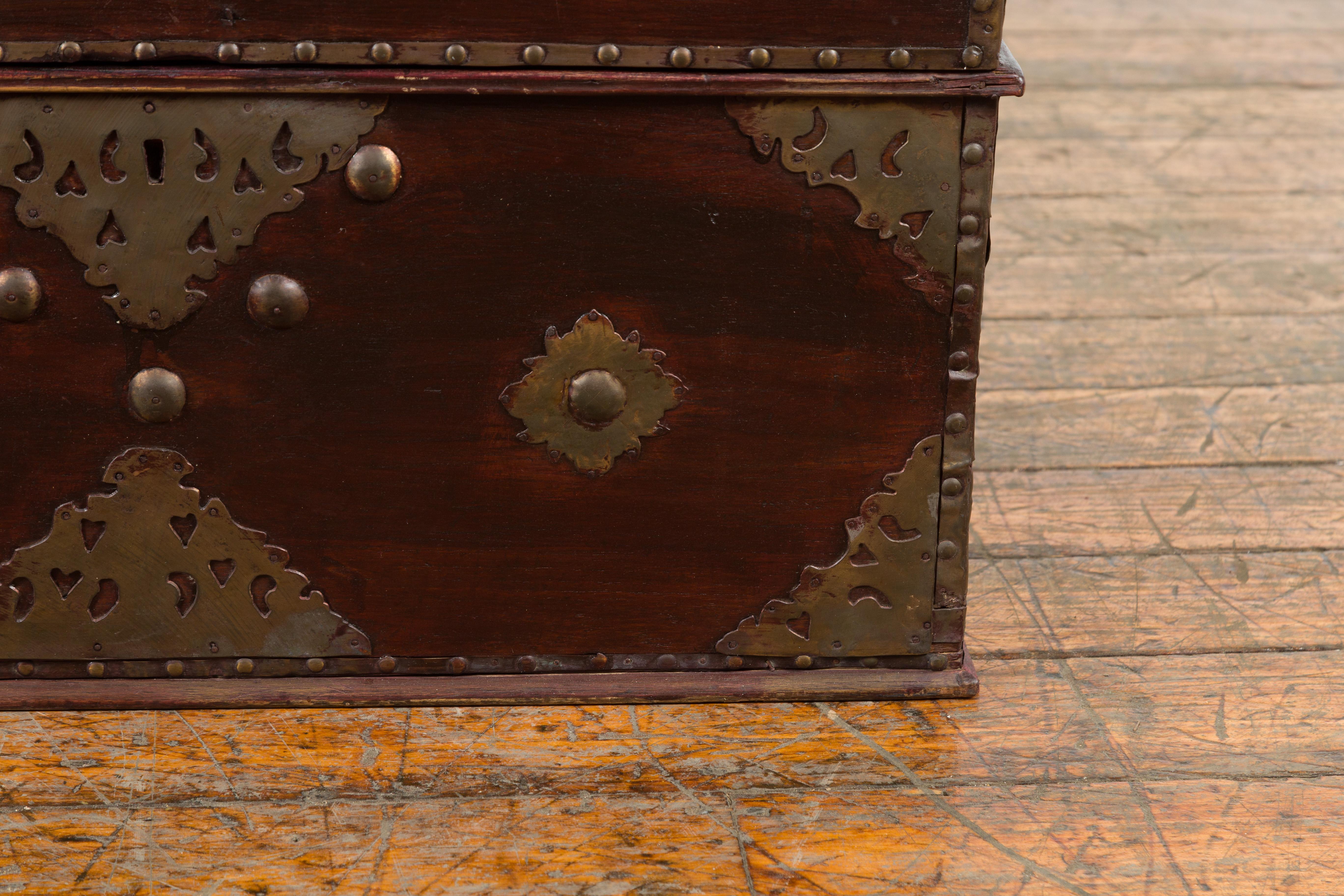 Indonesian 19th Century Wooden Blanket Chest with Detailed Brass Hardware For Sale 4