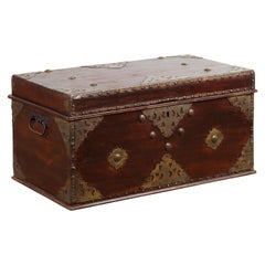 Indonesian 19th Century Wooden Blanket Chest with Detailed Brass Hardware