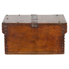 Antique Indonesian 19th Century Wooden Trunk with Partially Removable Top and Iron Studs