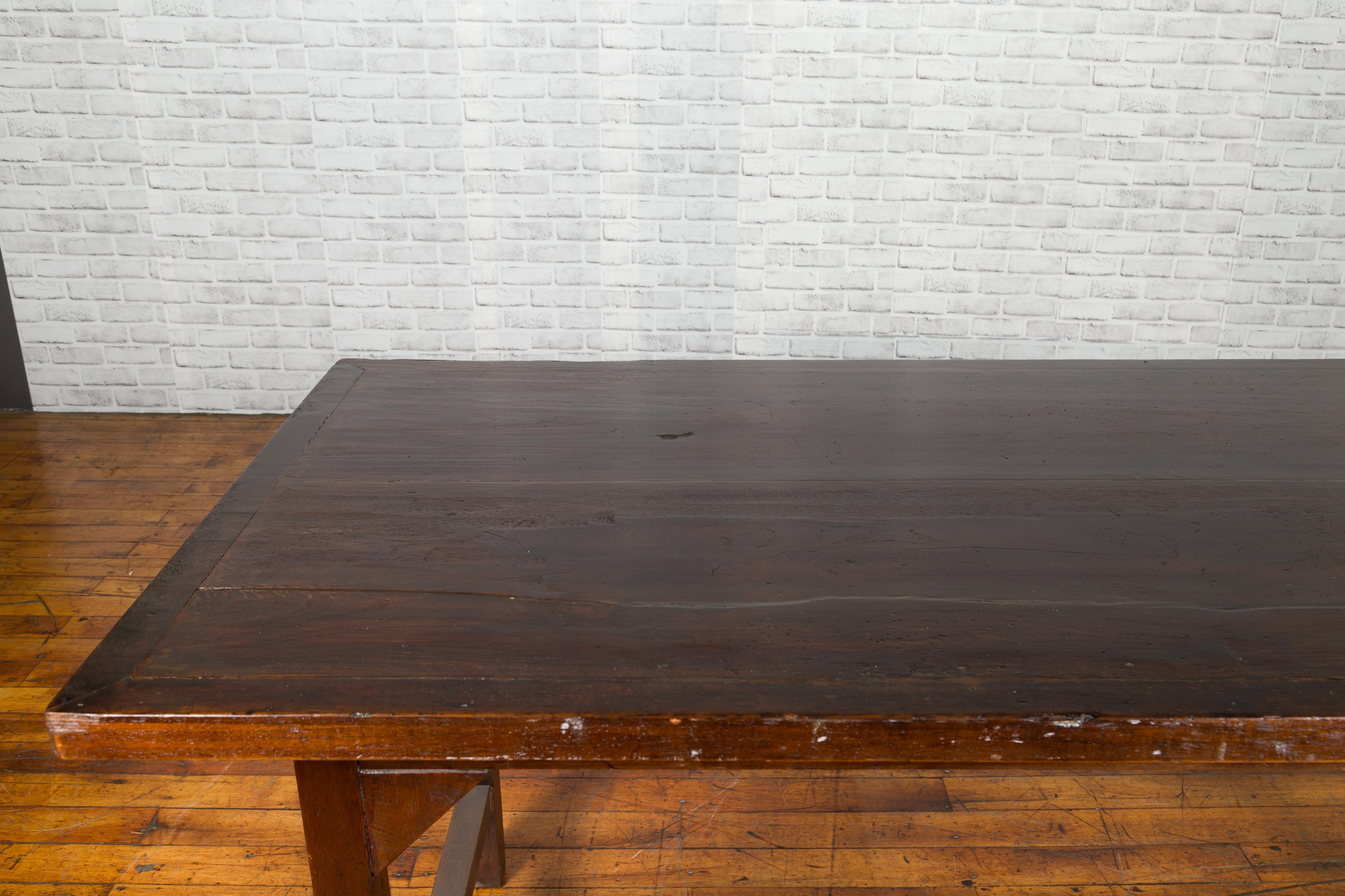 Indonesian 20th Century Table with Dark Brown Patina and H-Form Stretcher 8