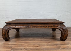 Indonesian Antique Coffee Table with Bulging Chow Legs and Distressed Patina