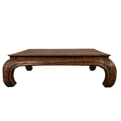 Indonesian Antique Coffee Table with Bulging Chow Legs and Distressed Patina