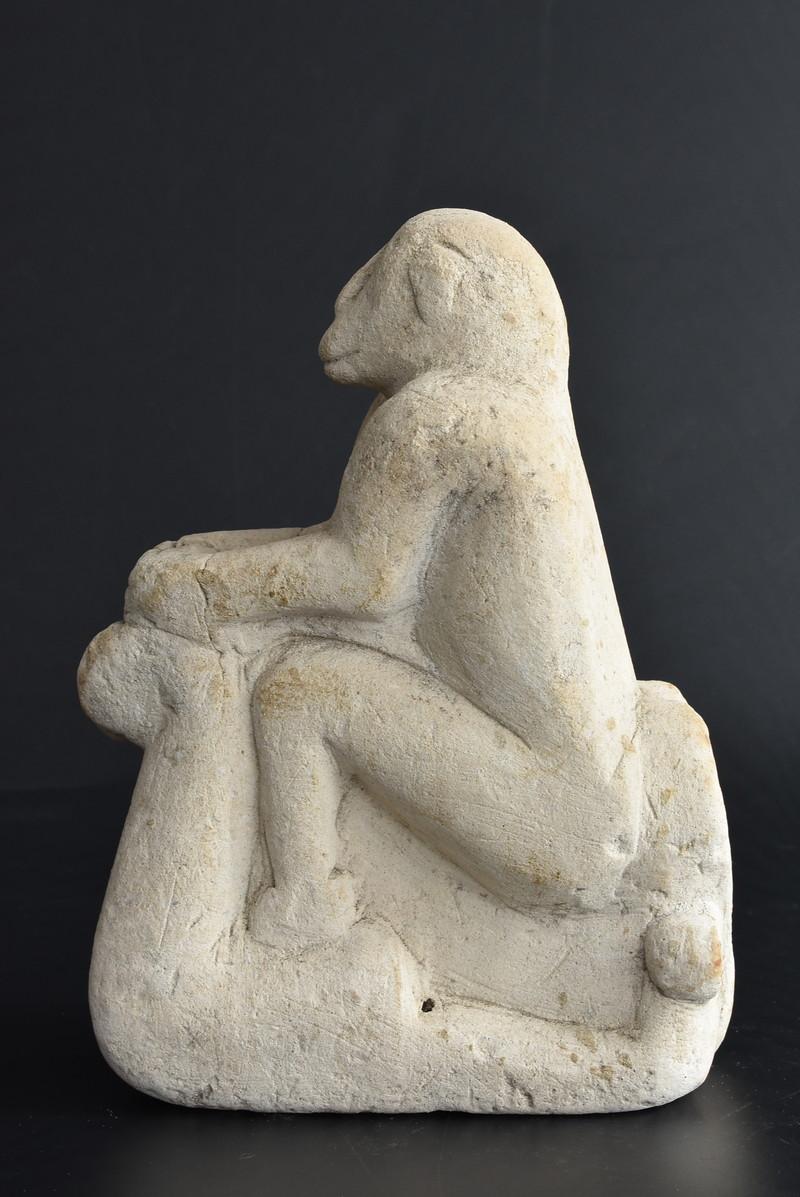 Hand-Carved Indonesian Antique Monkey Stone Sculpture Figurine / around 19th Century