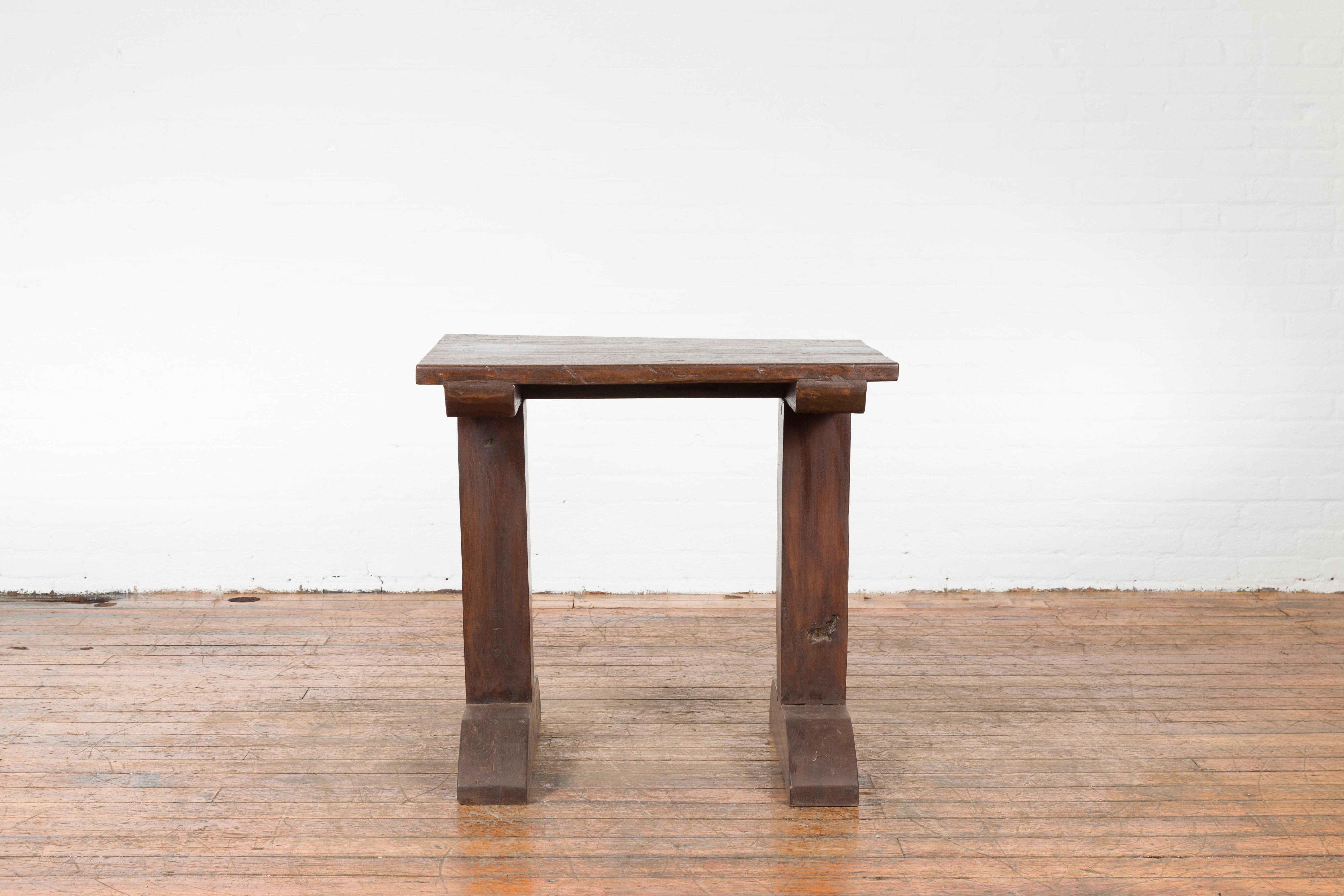 Indonesian Antique Wine Tasting Table with Rustic Appearance and Trestle Base For Sale 6