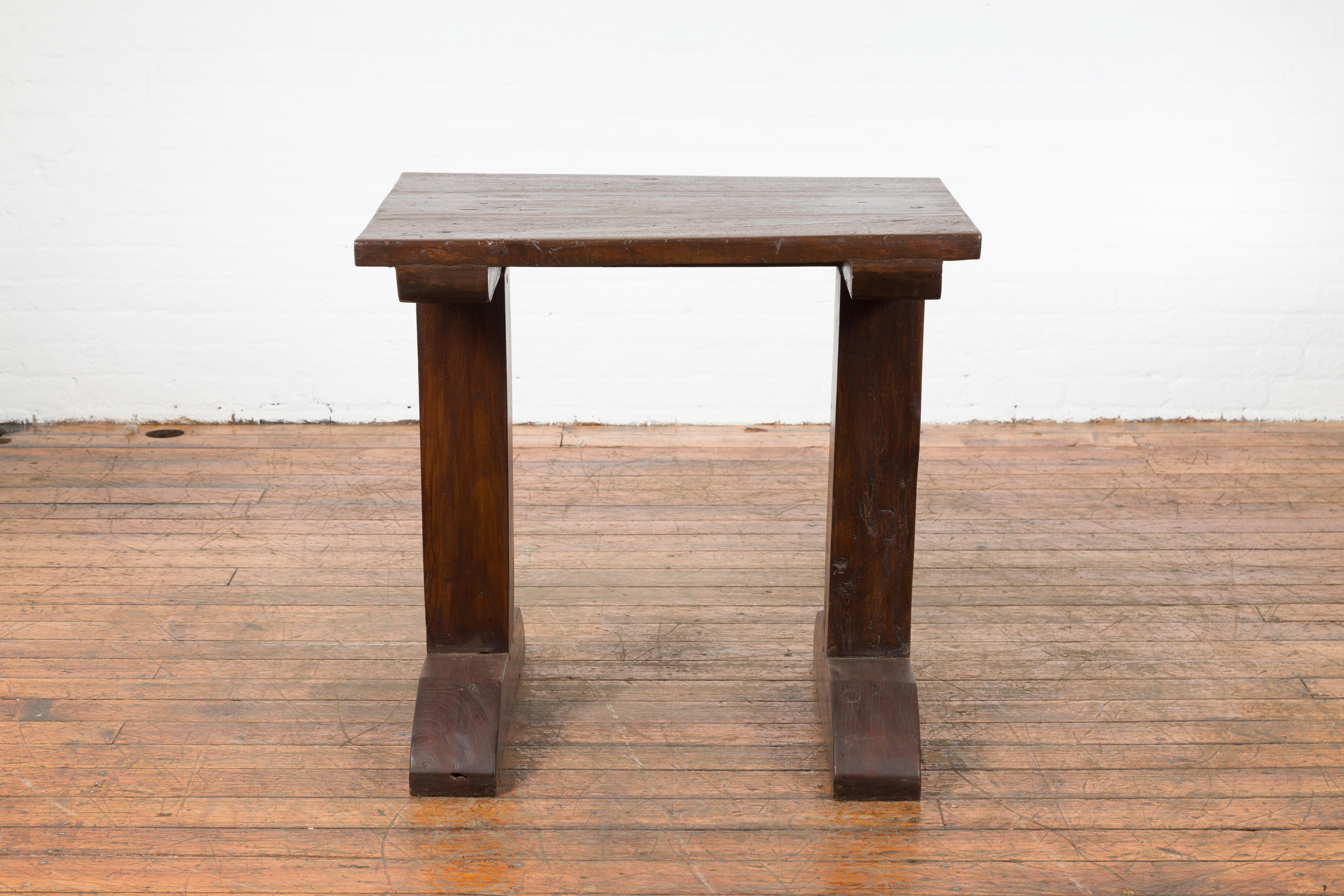Indonesian Antique Wine Tasting Table with Rustic Appearance and Trestle Base In Good Condition For Sale In Yonkers, NY