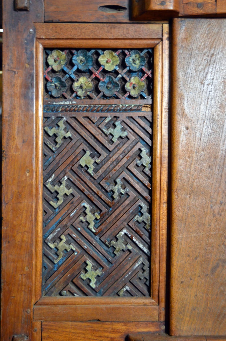 Indonesian Antique Wooden Dresser with Doors and HandPainted Carved