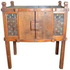 Indonesian Antique Wooden Dresser with Doors and Hand-Painted Carved Ornament