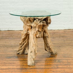 Rustic Architectural Tree Root Driftwood Pedestal Table, Glass Top Not Included