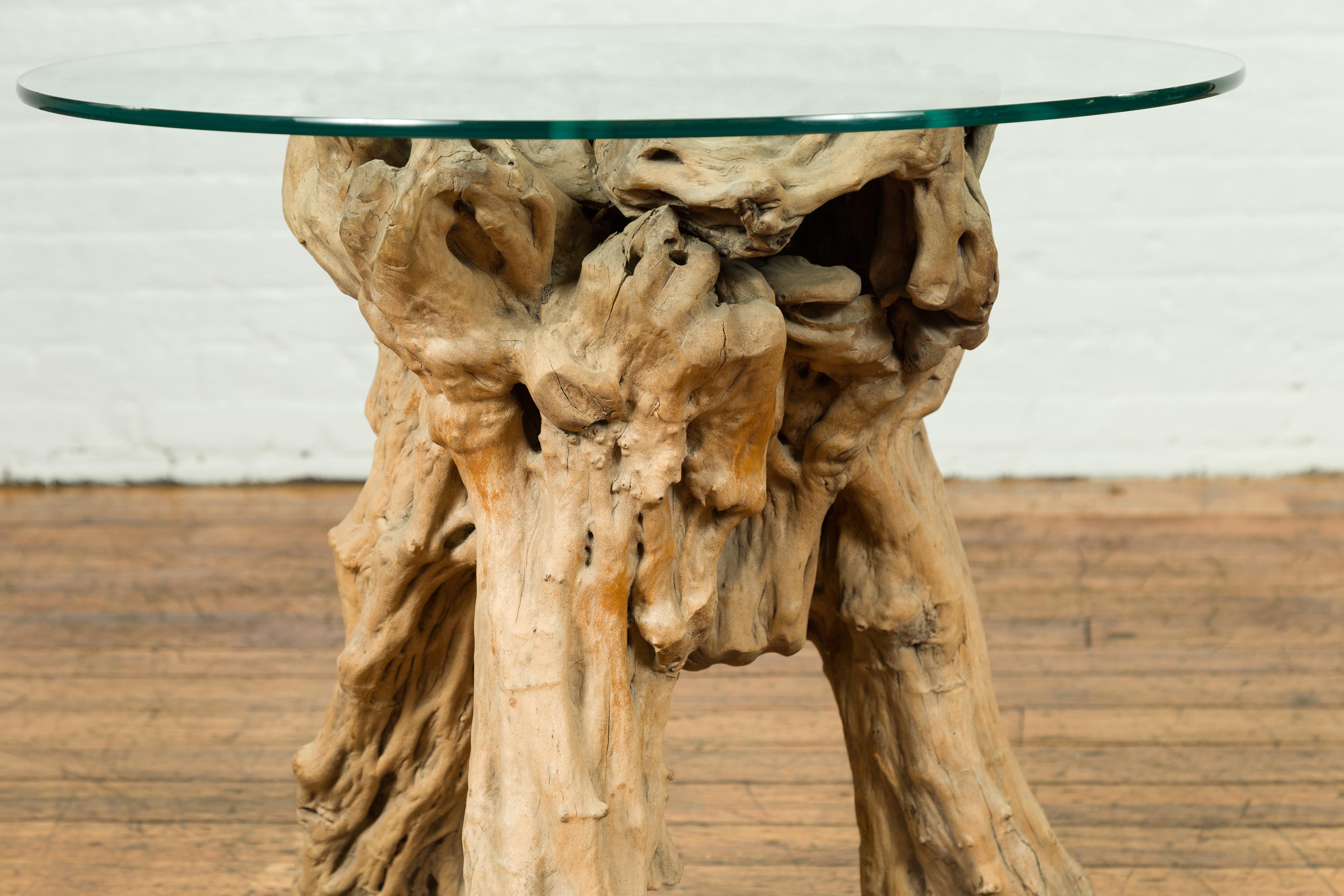 Mesa de pedestal de madera de raíz de árbol de arquitectura rústica, tapa de cristal no incluida en Bueno Estado en Yonkers, NY