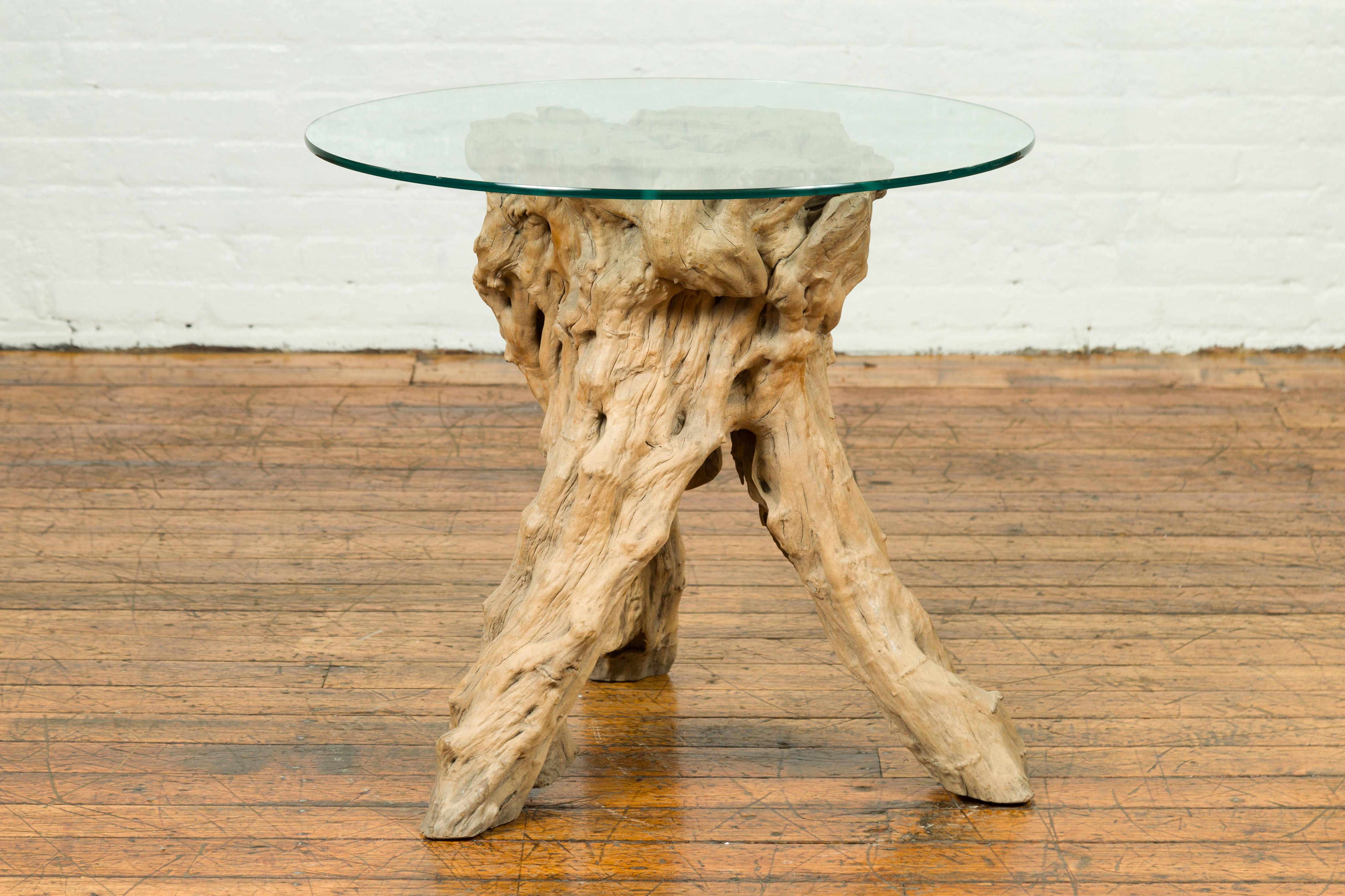 20th Century Rustic Architectural Tree Root Driftwood Pedestal Table, Glass Top Not Included For Sale