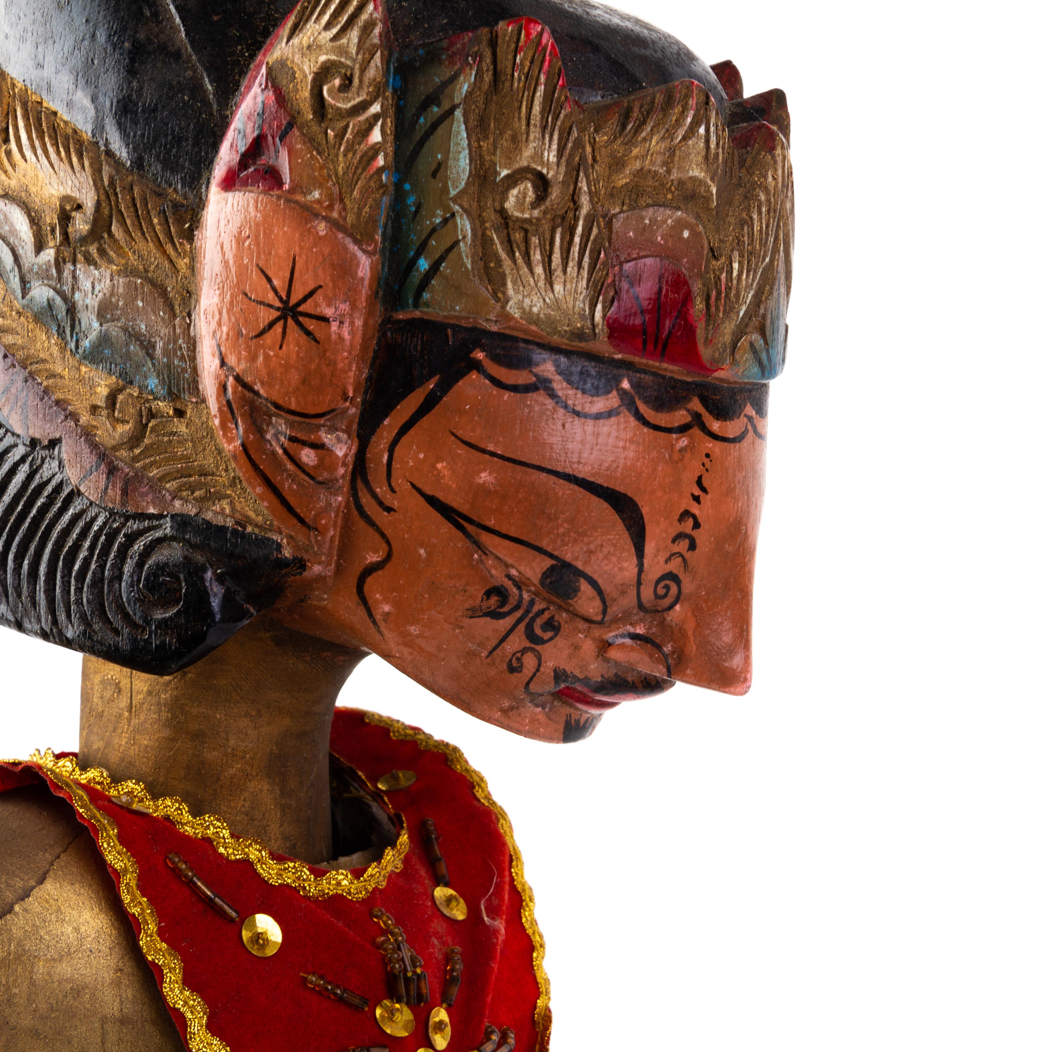Hand-Carved Indonesian Balinese Carved Wood Wayang Marionette
