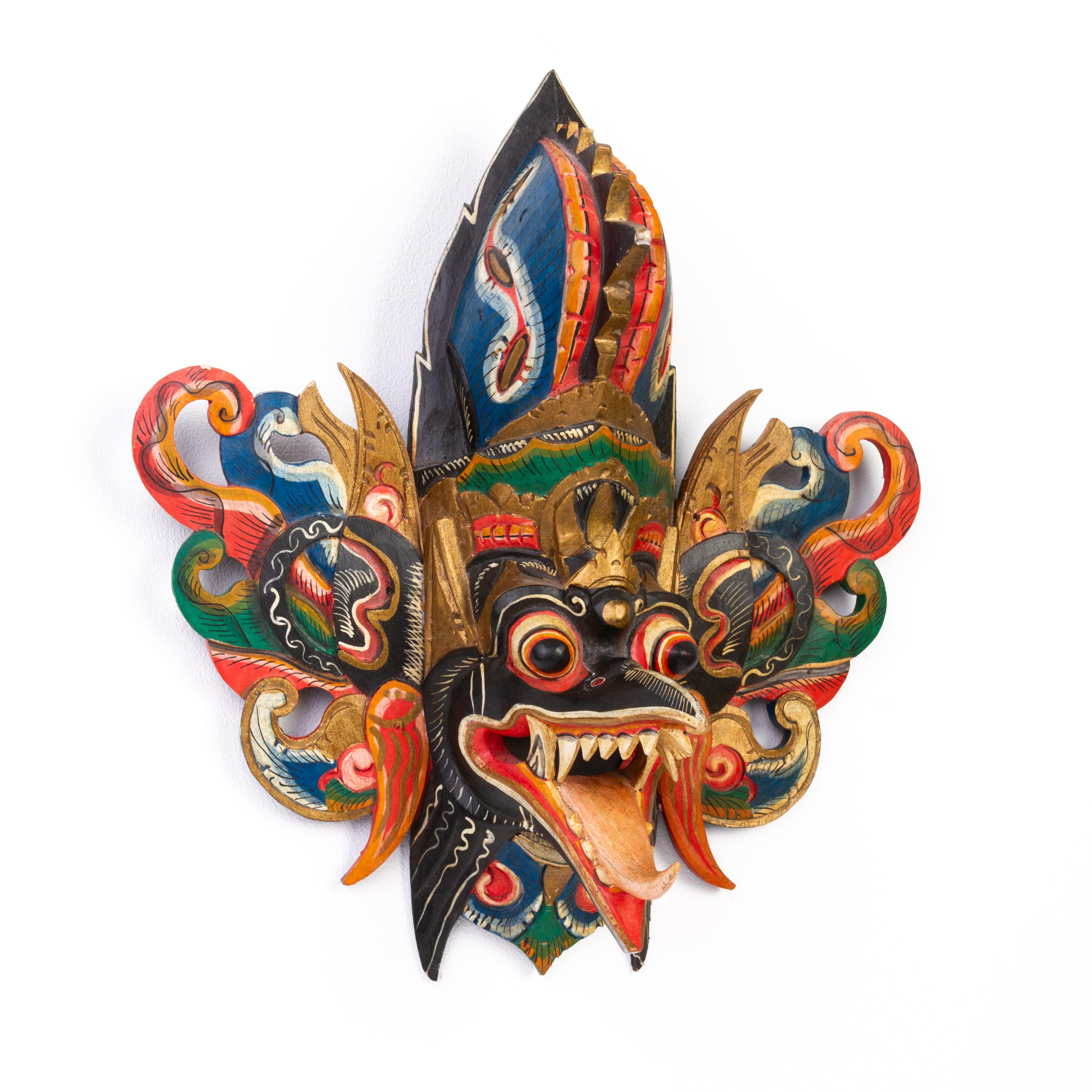 2nd half of the 20th century, a Balinese mask made of polychromed light wood, ready to hang. Vibrant colours and well carved.