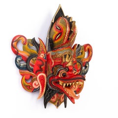Indonesian Balinese Polychrome Carved Wood Barong Mask
