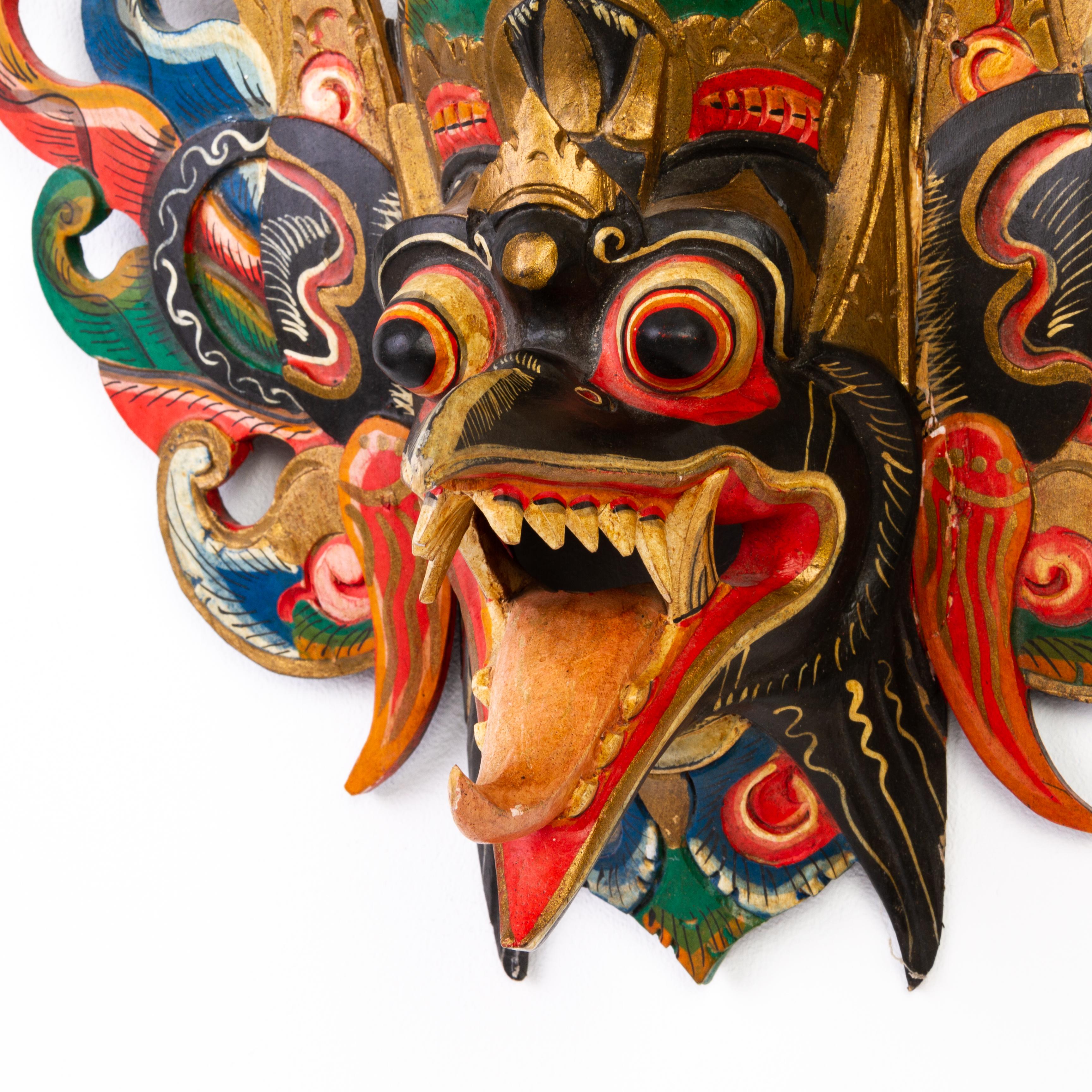 20th Century Indonesian Balinese Polychrome Carved Wood Barong Mask