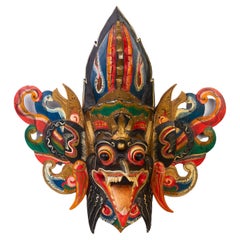 Indonesian Balinese Polychrome Carved Wood Barong Mask