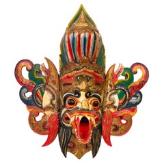 Indonesian Balinese Polychrome Carved Wood Barong Mask