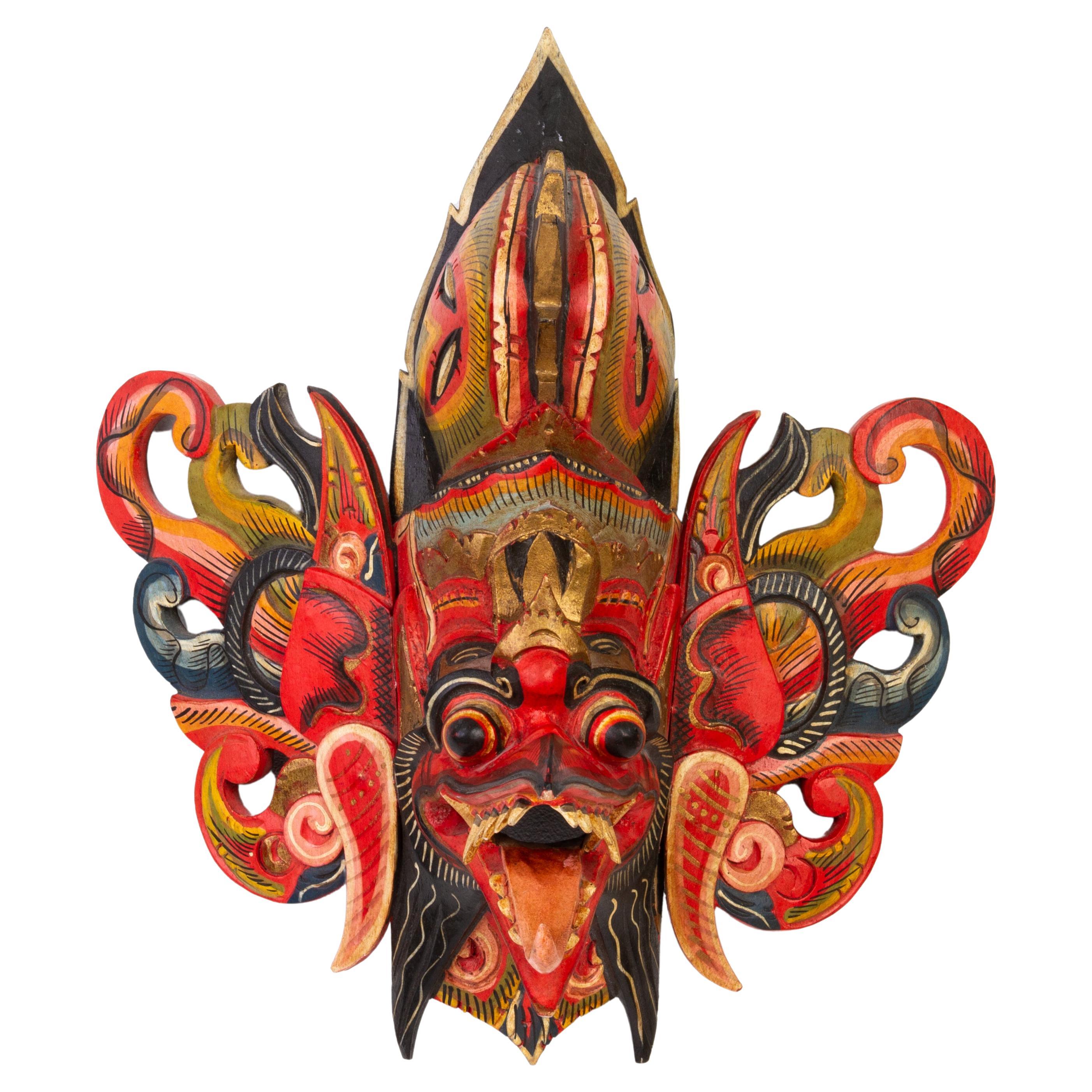Indonesian Balinese Polychrome Carved Wood Barong Mask