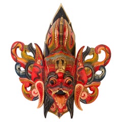 Indonesian Balinese Polychrome Carved Wood Barong Mask