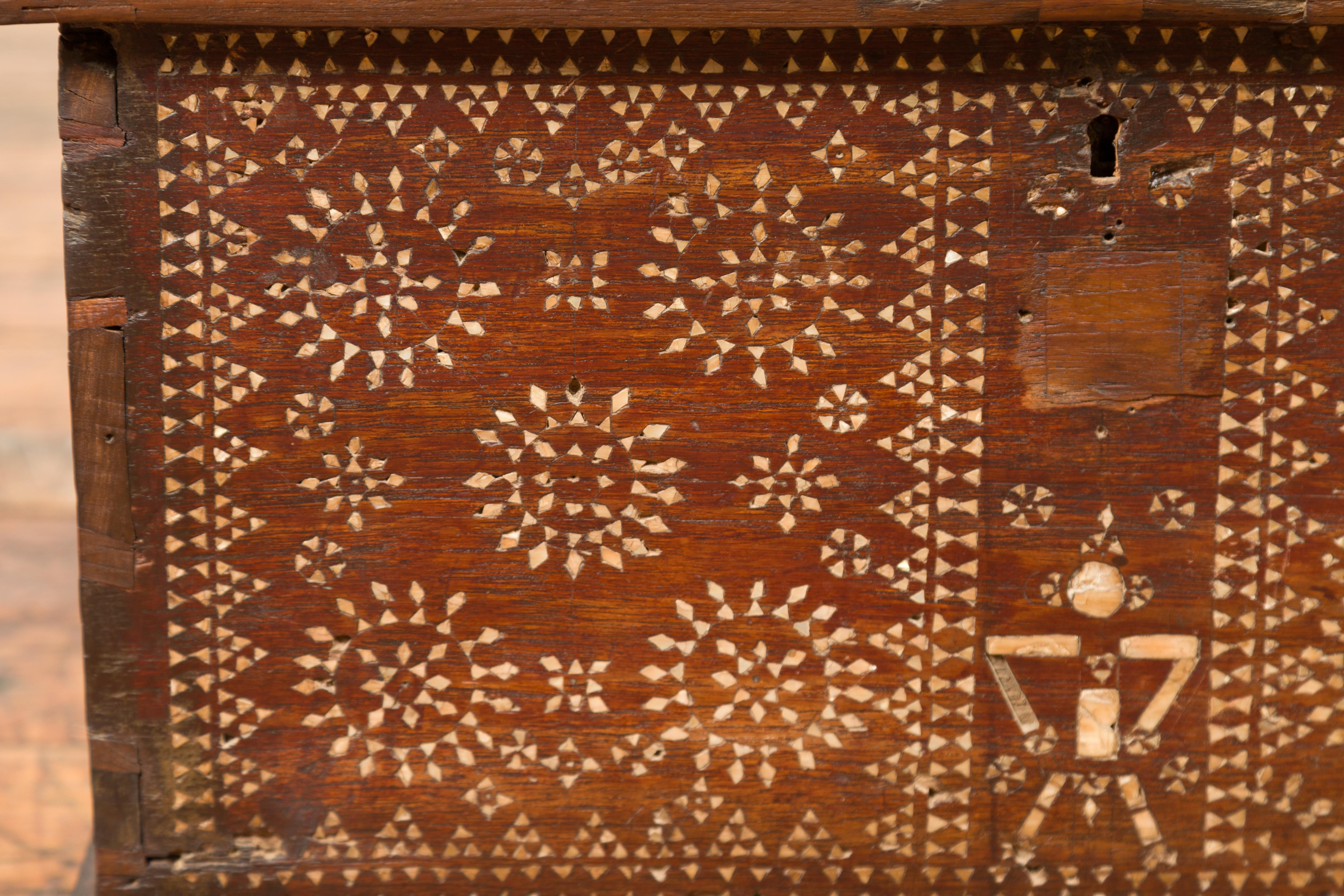 20th Century Indonesian Blanket Chest from Madura with Geometric Mother of Pearl Inlay