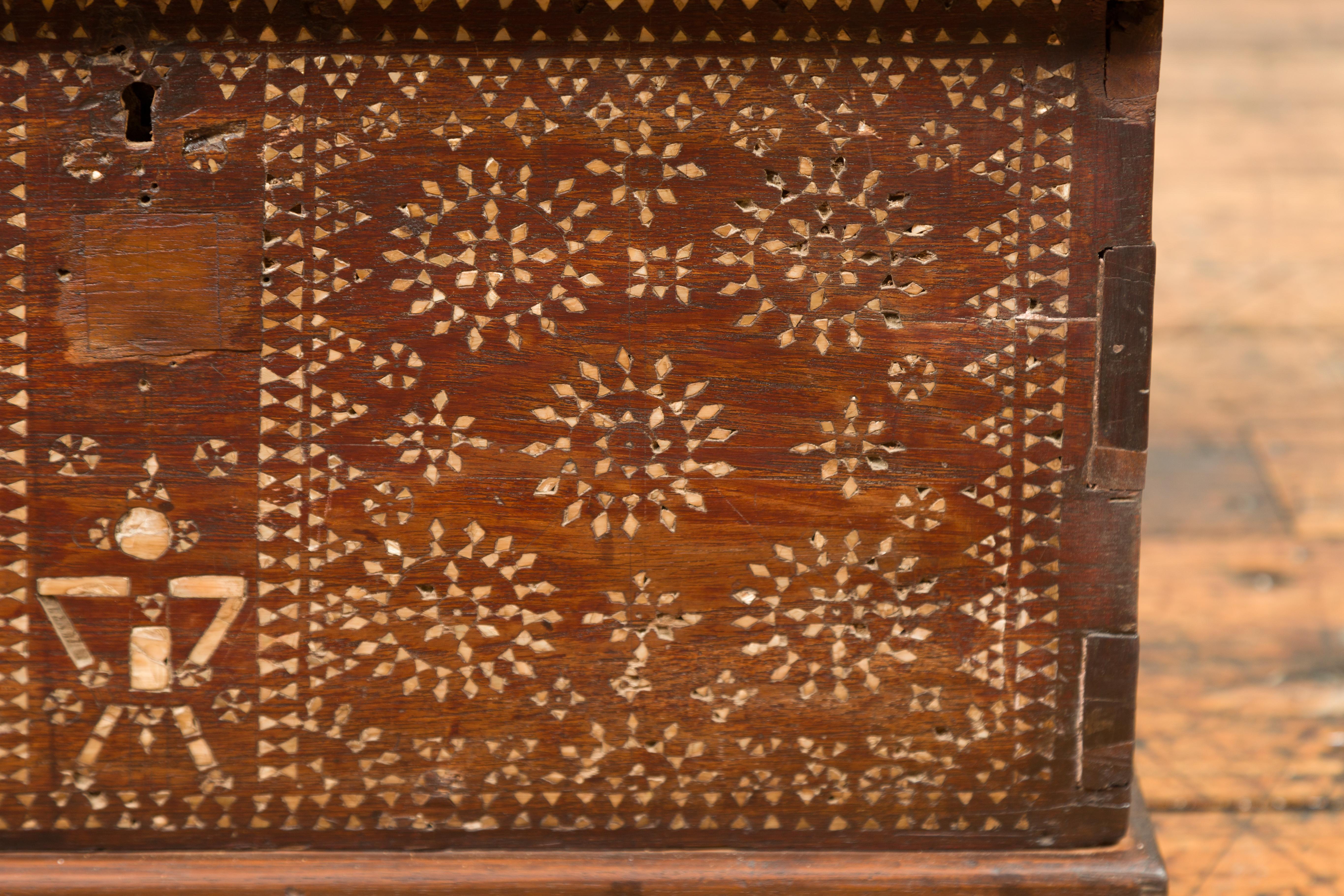 Mother-of-Pearl Indonesian Blanket Chest from Madura with Geometric Mother of Pearl Inlay