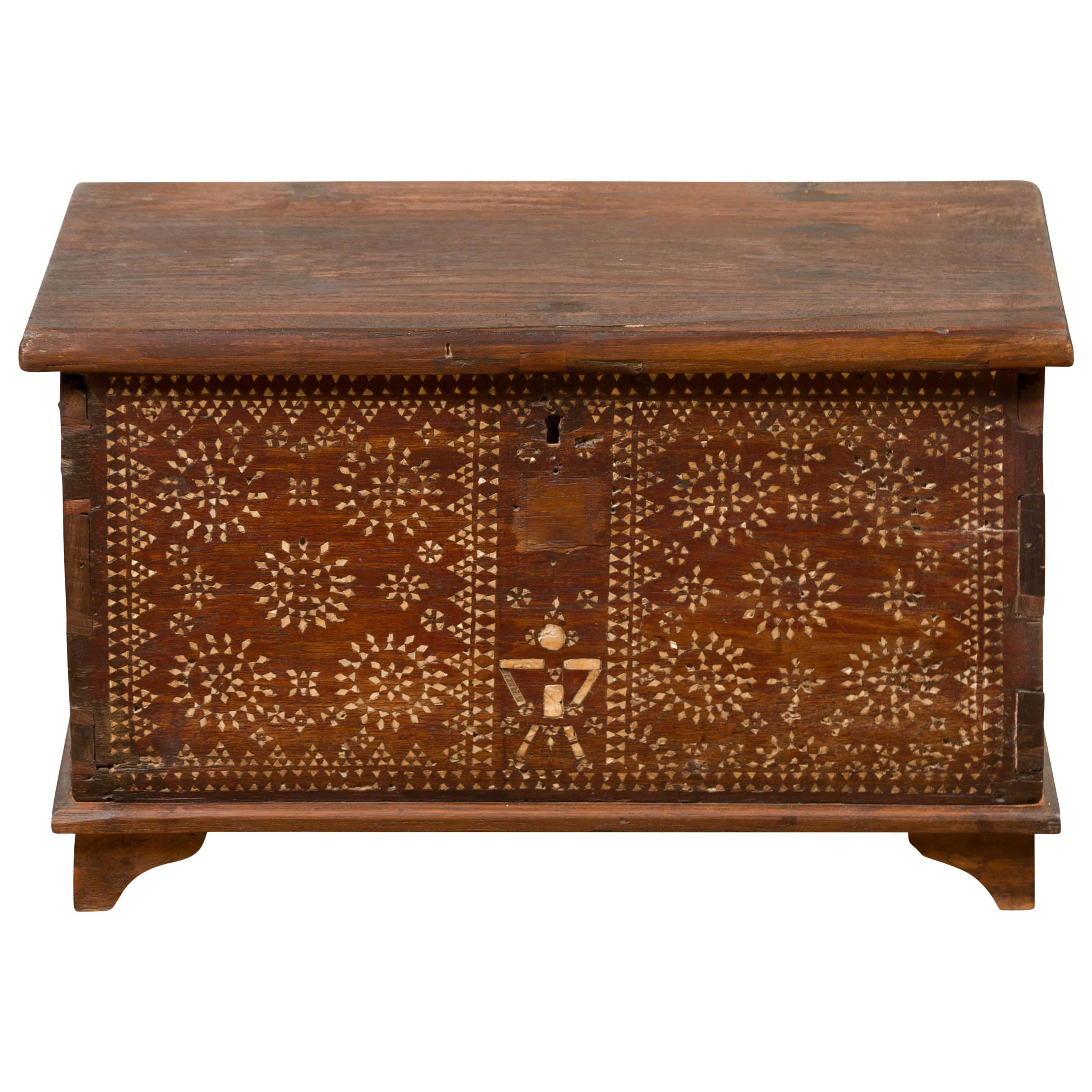 Indonesian Blanket Chest from Madura with Geometric Mother of Pearl Inlay