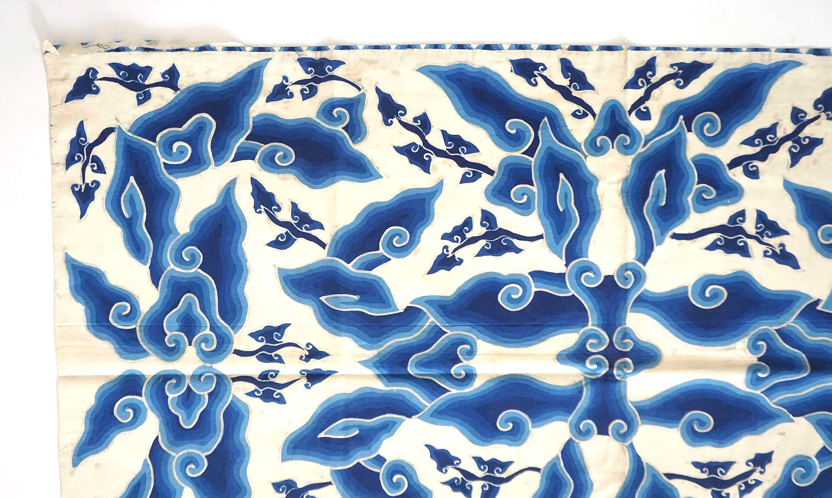 20th Century Indonesian Blue & White Megamendung or Clouds Pattern Batik Panel, circa 1930 For Sale