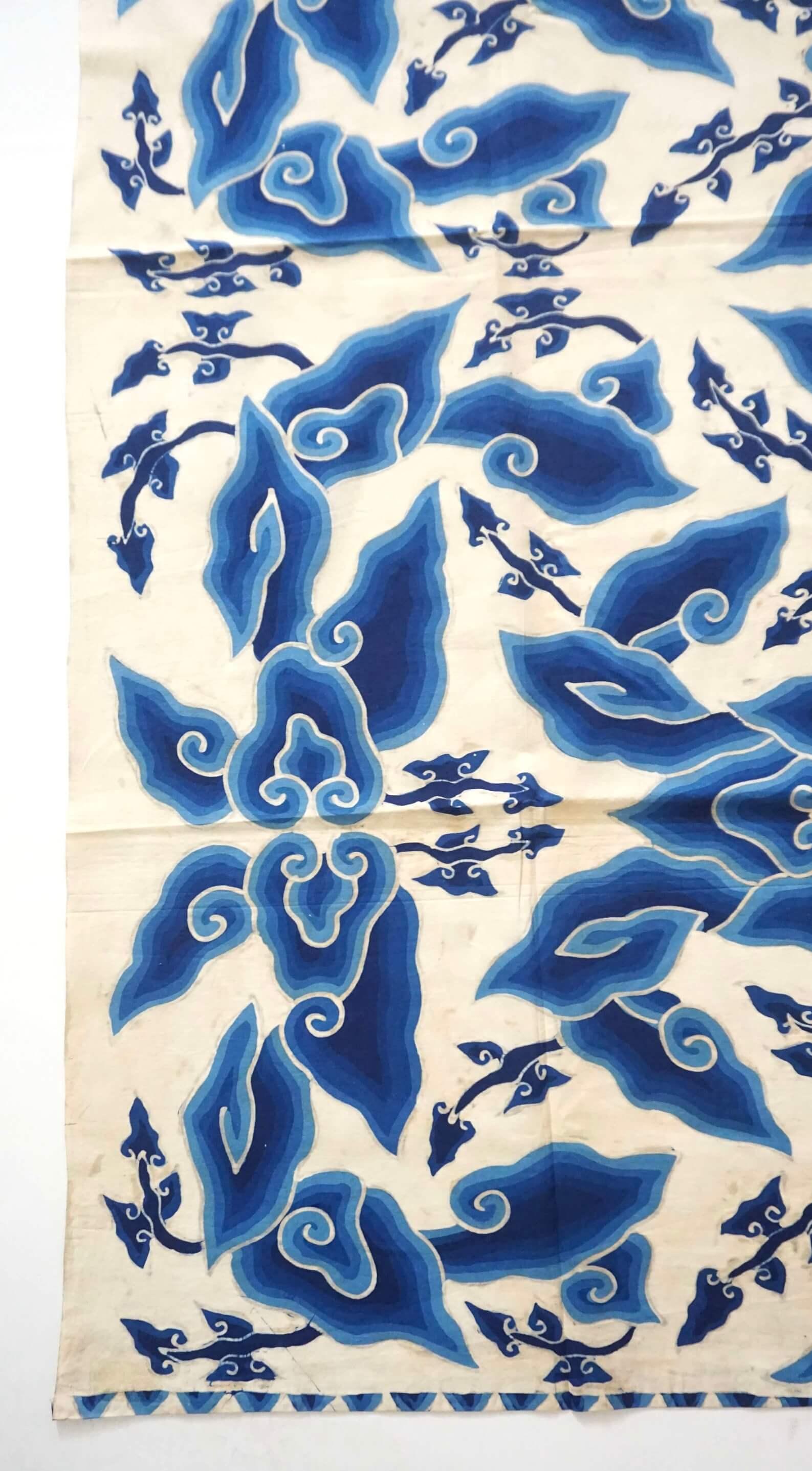 Cotton Indonesian Blue & White Megamendung or Clouds Pattern Batik Panel, circa 1930 For Sale