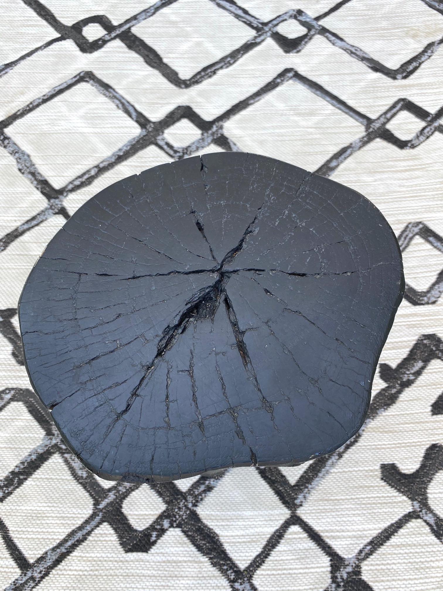 Indonesian Burnt and Blackened Teak Wood Side Table Stump 4